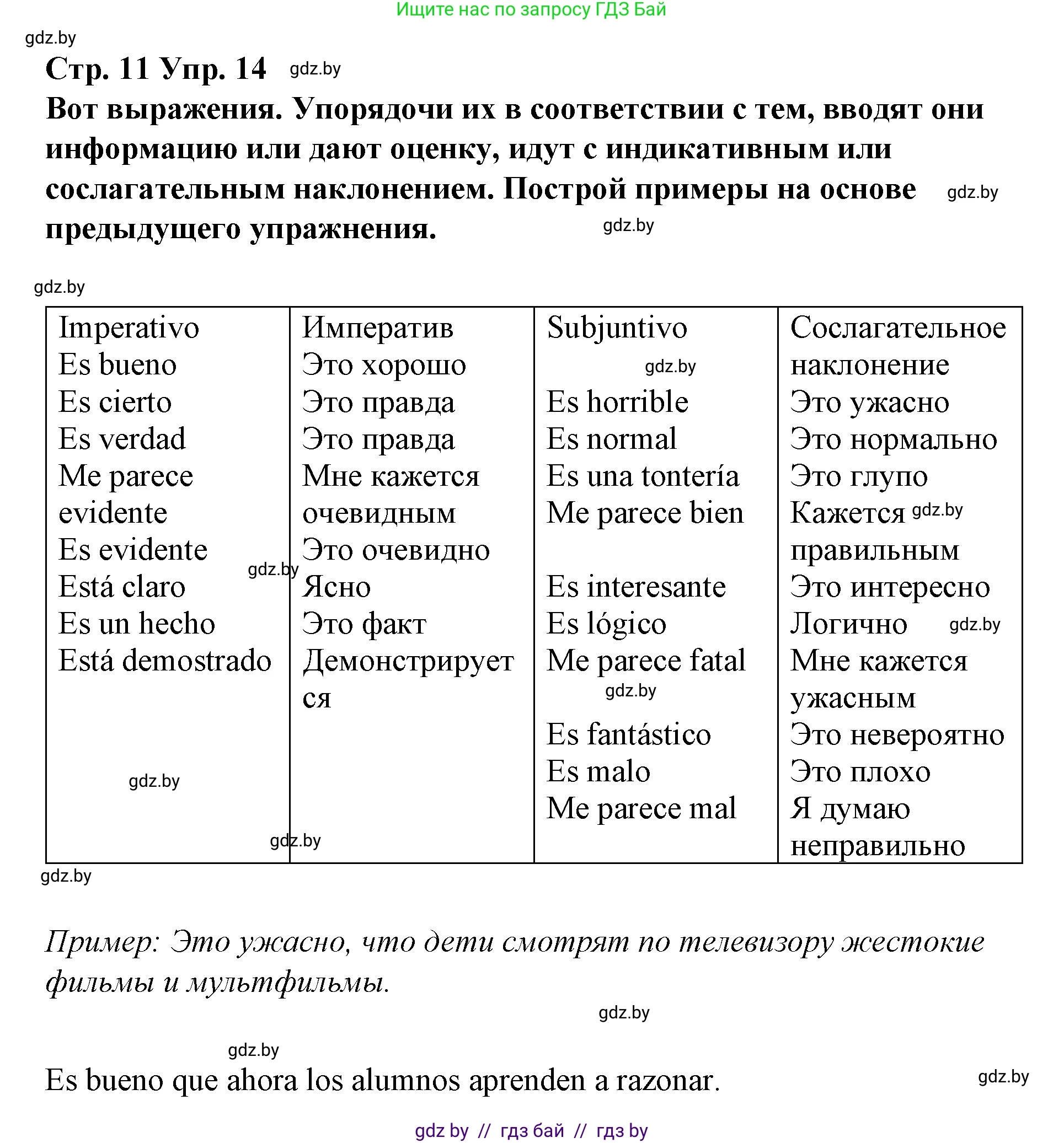 Испанский язык, 10 класс Учебник, авторы: Гриневич Елена Карловна, Янукенас Ольга Викторовна, издательство Вышэйшая школа, Минск, 2019, оранжевого цвета, страница 11, номер 14, Решение