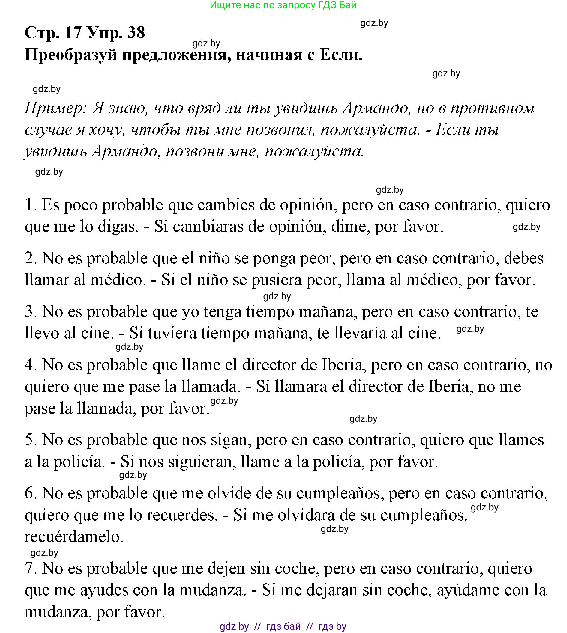 Испанский язык, 10 класс Учебник, авторы: Гриневич Елена Карловна, Янукенас Ольга Викторовна, издательство Вышэйшая школа, Минск, 2019, оранжевого цвета, страница 17, номер 38, Решение