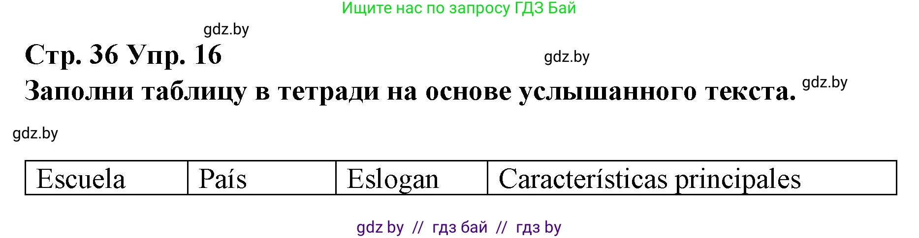 Испанский язык, 10 класс Учебник, авторы: Гриневич Елена Карловна, Янукенас Ольга Викторовна, издательство Вышэйшая школа, Минск, 2019, оранжевого цвета, страница 36, номер 16, Решение