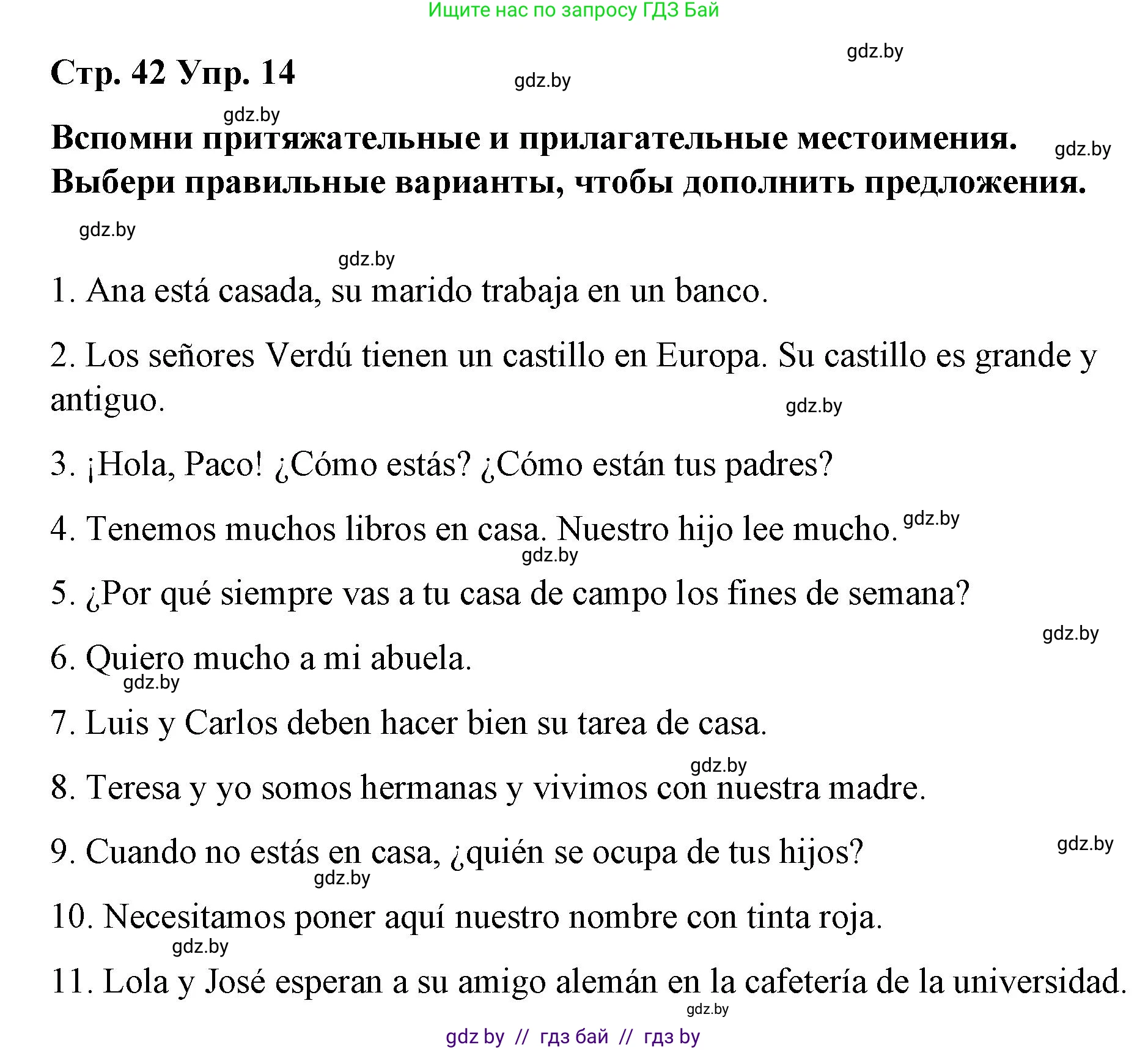 Испанский язык, 10 класс Учебник, авторы: Гриневич Елена Карловна, Янукенас Ольга Викторовна, издательство Вышэйшая школа, Минск, 2019, оранжевого цвета, страница 42, номер 14, Решение