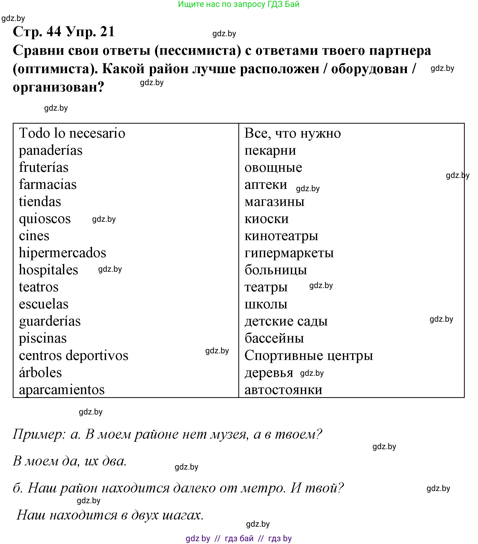 Испанский язык, 10 класс Учебник, авторы: Гриневич Елена Карловна, Янукенас Ольга Викторовна, издательство Вышэйшая школа, Минск, 2019, оранжевого цвета, страница 44, номер 21, Решение
