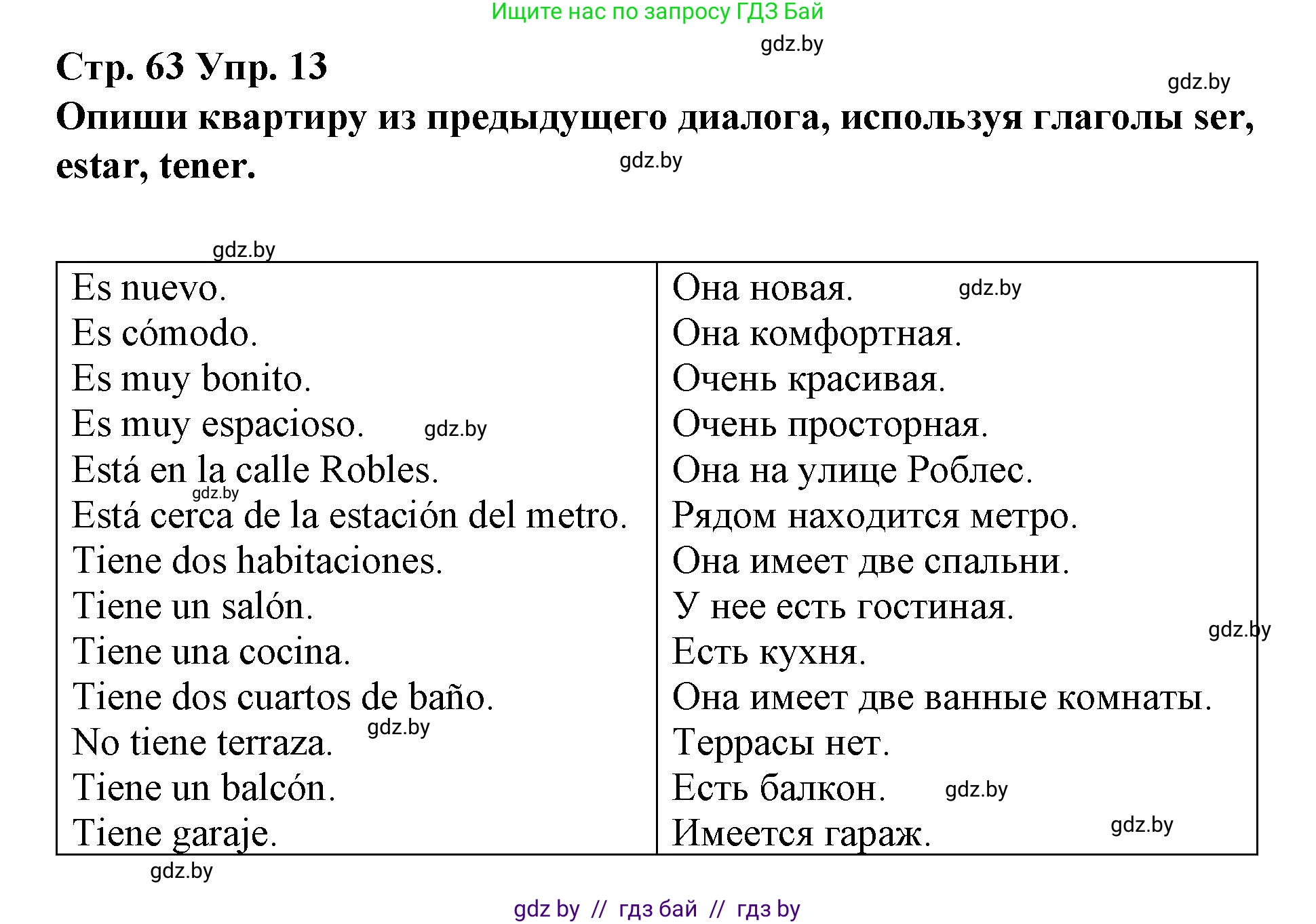 Испанский язык, 10 класс Учебник, авторы: Гриневич Елена Карловна, Янукенас Ольга Викторовна, издательство Вышэйшая школа, Минск, 2019, оранжевого цвета, страница 63, номер 13, Решение