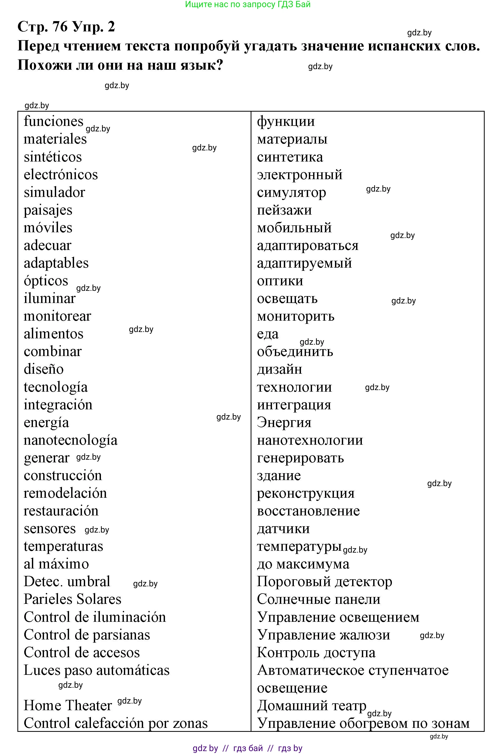 Испанский язык, 10 класс Учебник, авторы: Гриневич Елена Карловна, Янукенас Ольга Викторовна, издательство Вышэйшая школа, Минск, 2019, оранжевого цвета, страница 76, номер 2, Решение