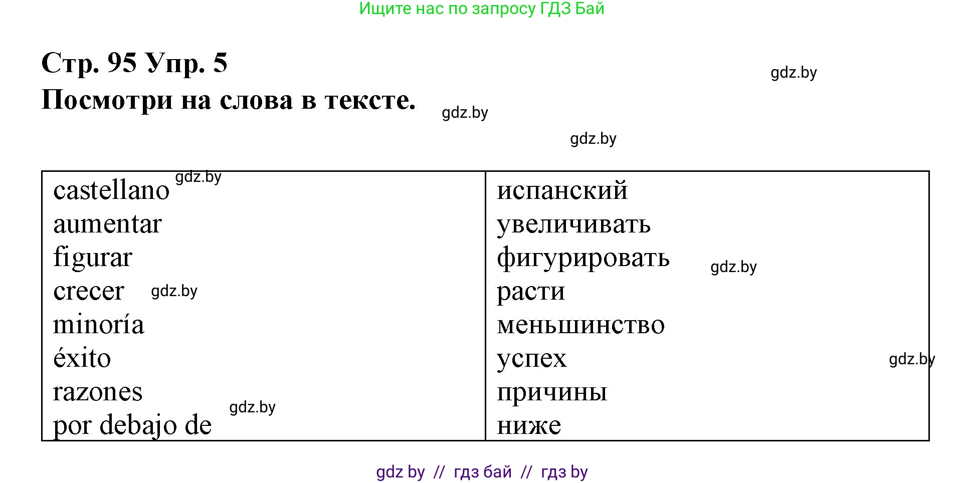 Испанский язык, 10 класс Учебник, авторы: Гриневич Елена Карловна, Янукенас Ольга Викторовна, издательство Вышэйшая школа, Минск, 2019, оранжевого цвета, страница 95, номер 5, Решение
