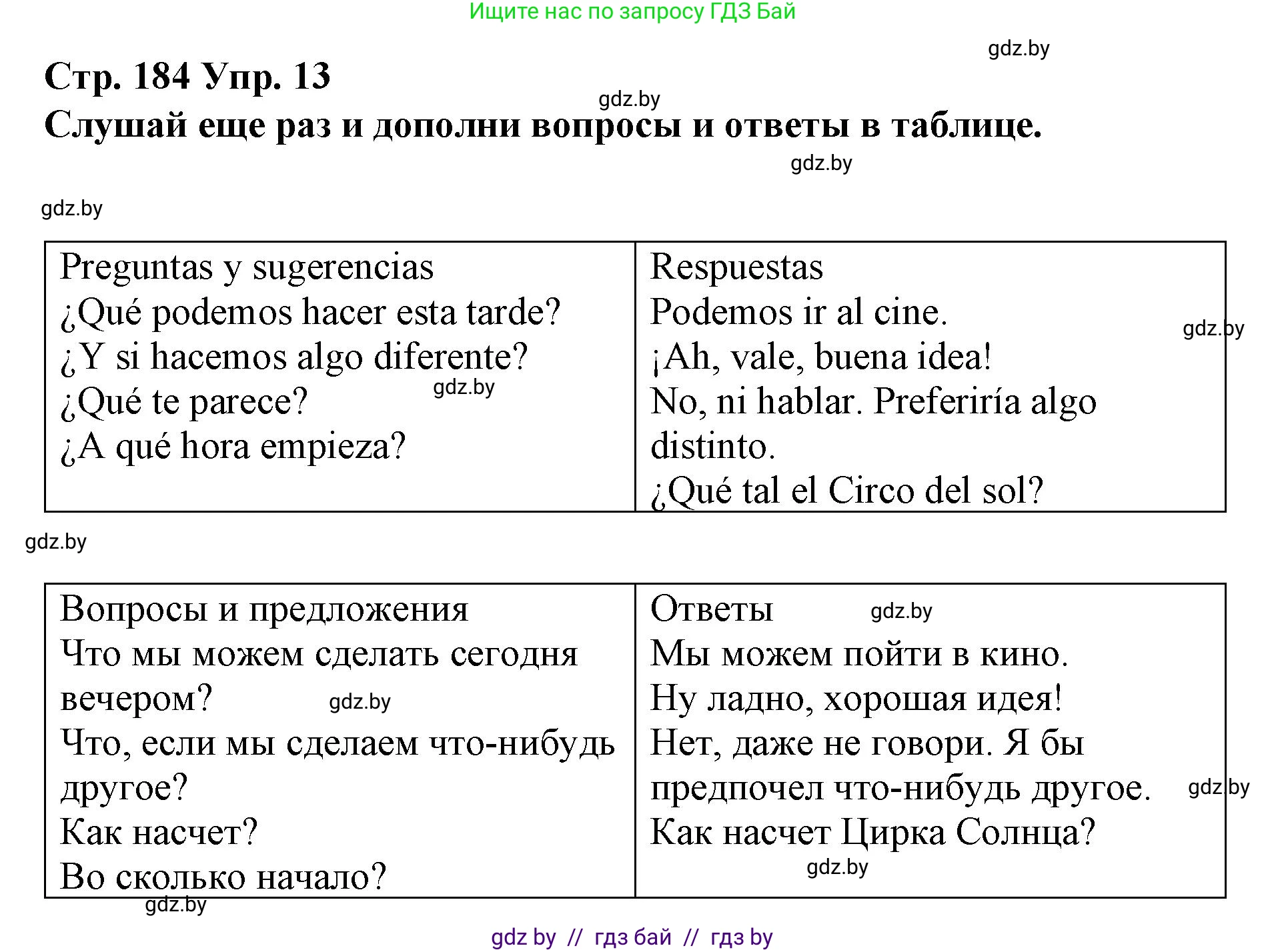 Испанский язык, 10 класс Учебник, авторы: Гриневич Елена Карловна, Янукенас Ольга Викторовна, издательство Вышэйшая школа, Минск, 2019, оранжевого цвета, страница 184, номер 13, Решение