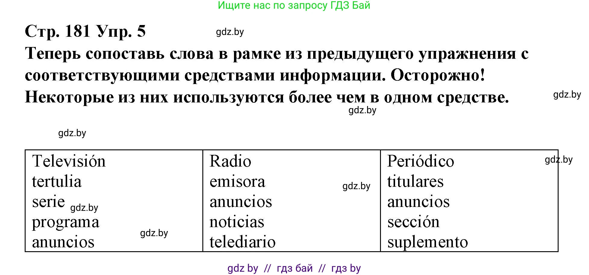 Испанский язык, 10 класс Учебник, авторы: Гриневич Елена Карловна, Янукенас Ольга Викторовна, издательство Вышэйшая школа, Минск, 2019, оранжевого цвета, страница 181, номер 5, Решение