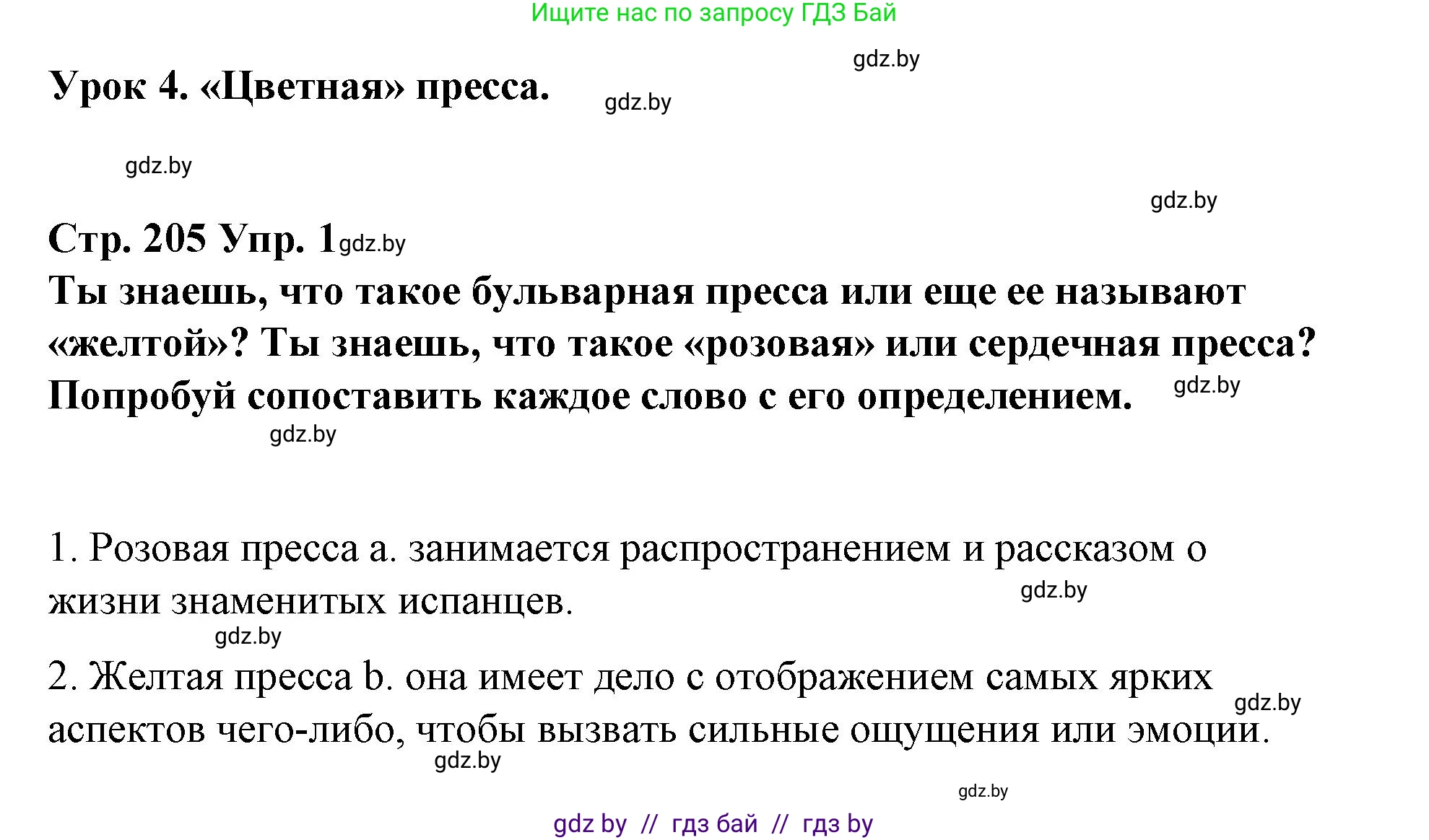 Испанский язык, 10 класс Учебник, авторы: Гриневич Елена Карловна, Янукенас Ольга Викторовна, издательство Вышэйшая школа, Минск, 2019, оранжевого цвета, страница 205, номер 1, Решение