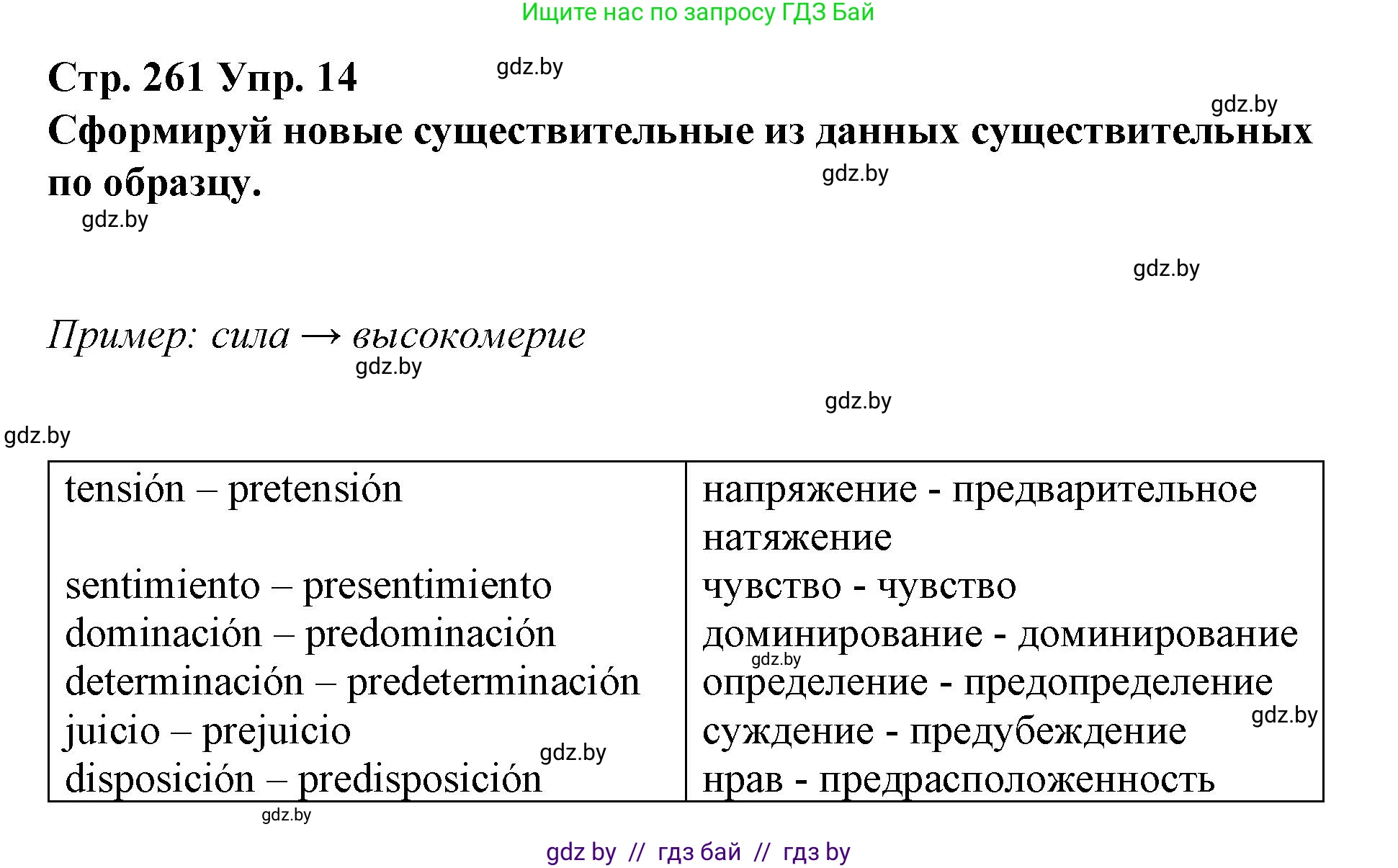 Испанский язык, 10 класс Учебник, авторы: Гриневич Елена Карловна, Янукенас Ольга Викторовна, издательство Вышэйшая школа, Минск, 2019, оранжевого цвета, страница 261, номер 14, Решение