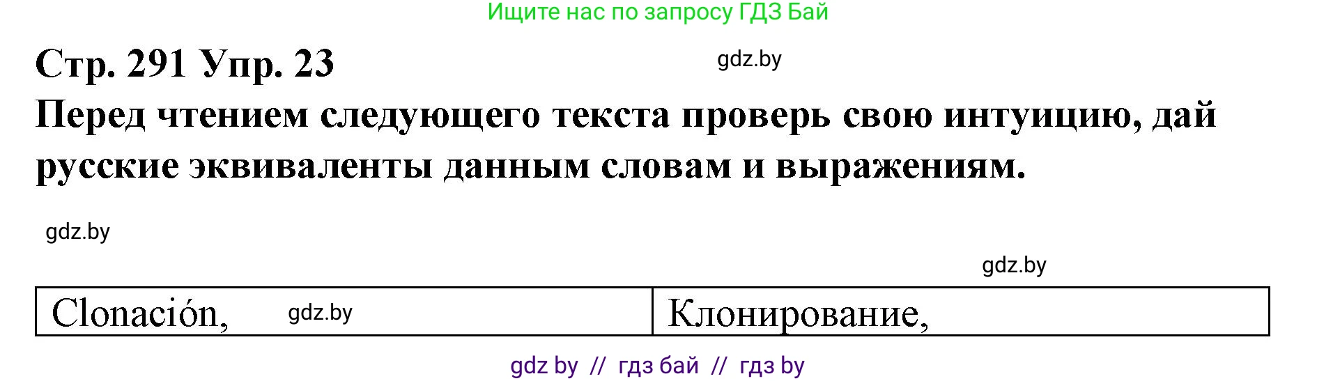 Испанский язык, 10 класс Учебник, авторы: Гриневич Елена Карловна, Янукенас Ольга Викторовна, издательство Вышэйшая школа, Минск, 2019, оранжевого цвета, страница 291, номер 23, Решение