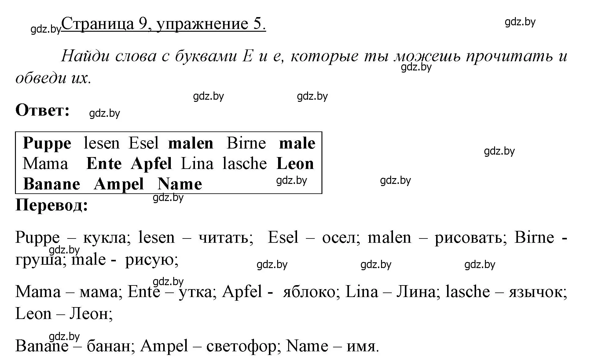 Решение номер 5 (страница 9) гдз по немецкому языку 3 класс Будько, Урбанович, рабочая тетрадь