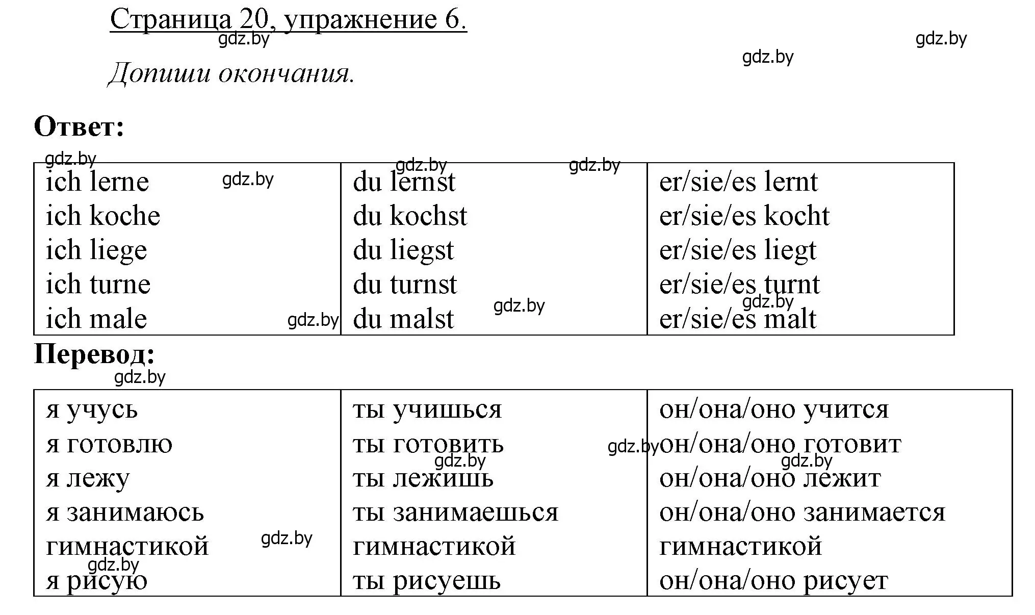 Решение номер 6 (страница 20) гдз по немецкому языку 3 класс Будько, Урбанович, рабочая тетрадь