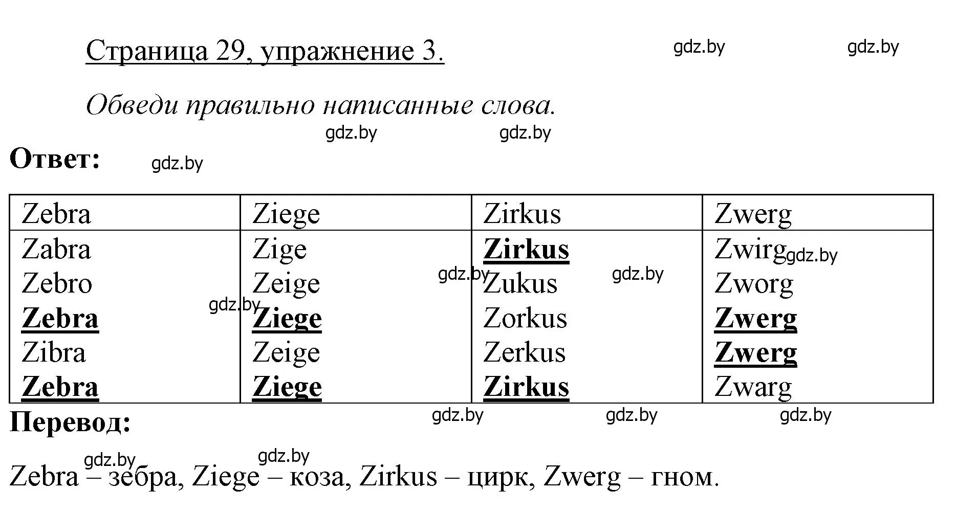 Решение номер 3 (страница 29) гдз по немецкому языку 3 класс Будько, Урбанович, рабочая тетрадь