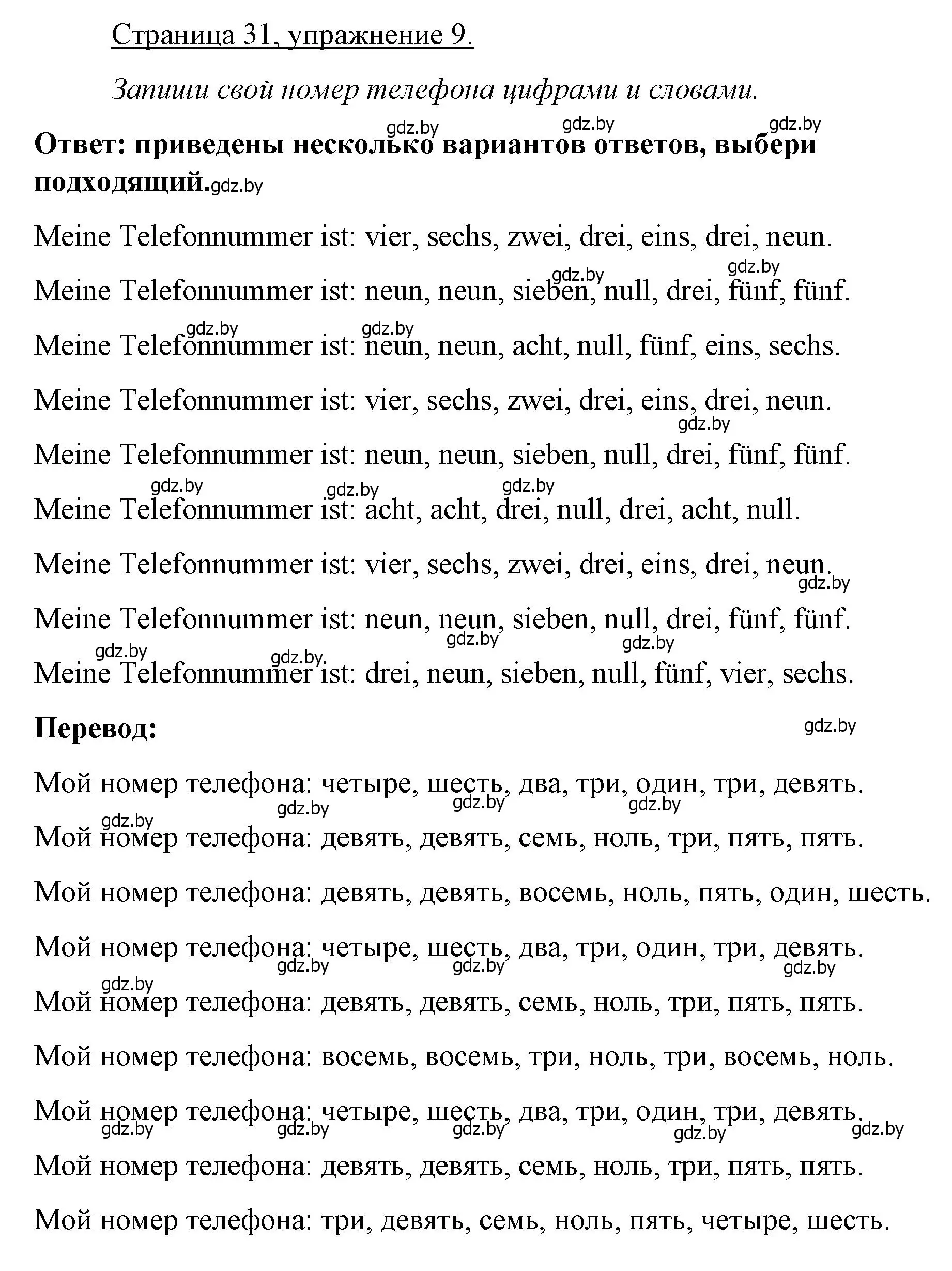 Решение номер 9 (страница 31) гдз по немецкому языку 3 класс Будько, Урбанович, рабочая тетрадь