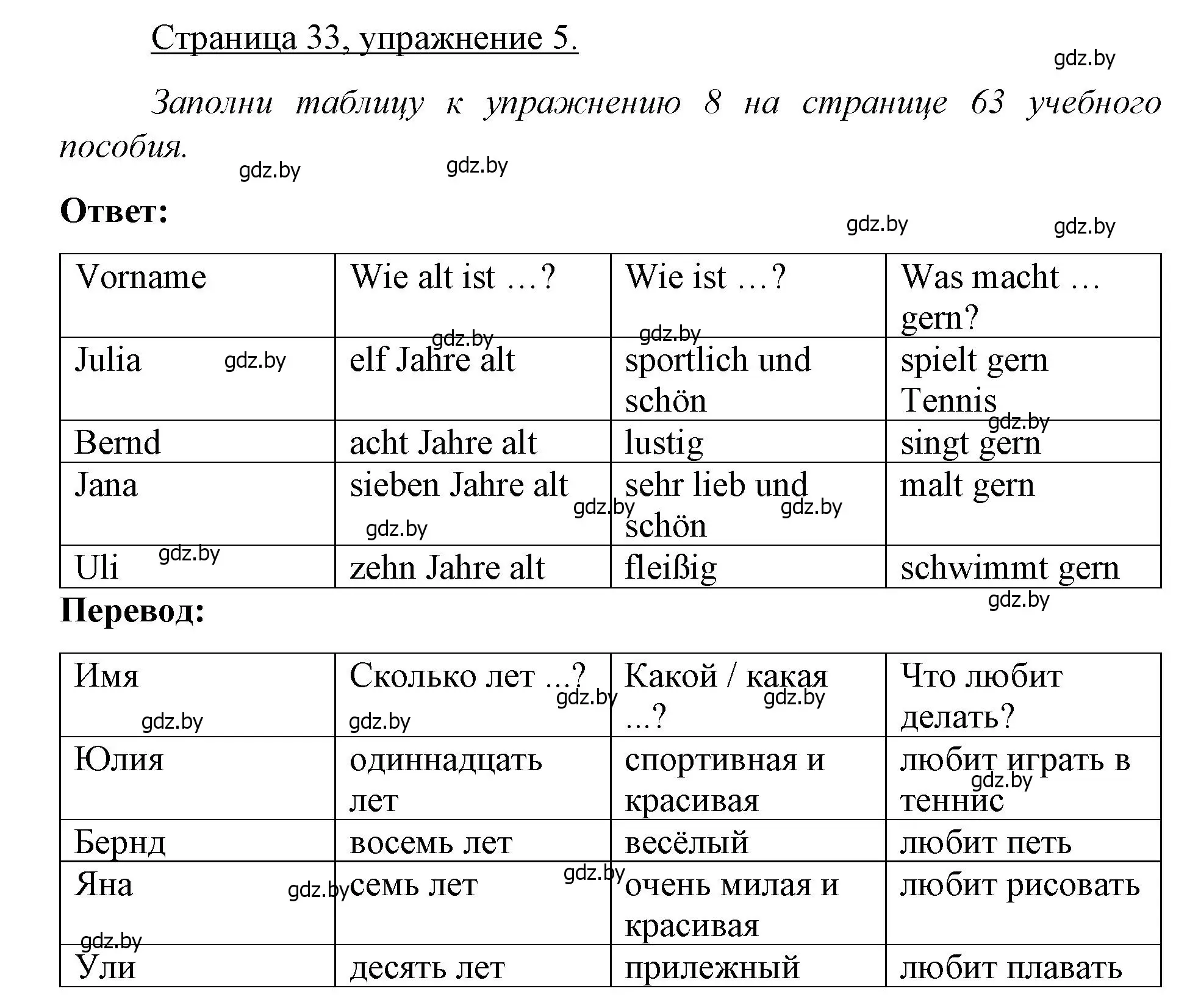 Решение номер 5 (страница 33) гдз по немецкому языку 3 класс Будько, Урбанович, рабочая тетрадь