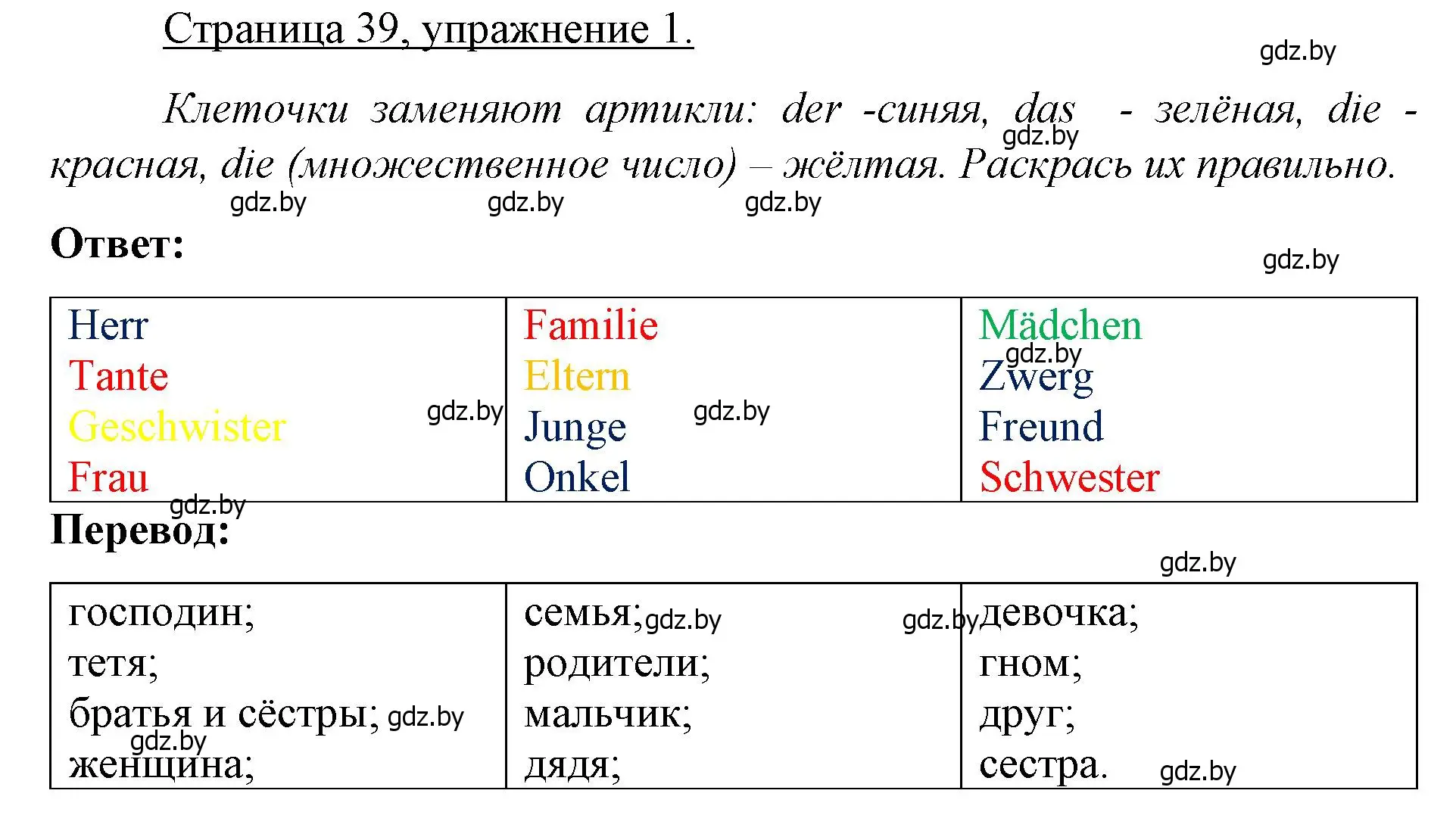 Решение номер 1 (страница 39) гдз по немецкому языку 3 класс Будько, Урбанович, рабочая тетрадь