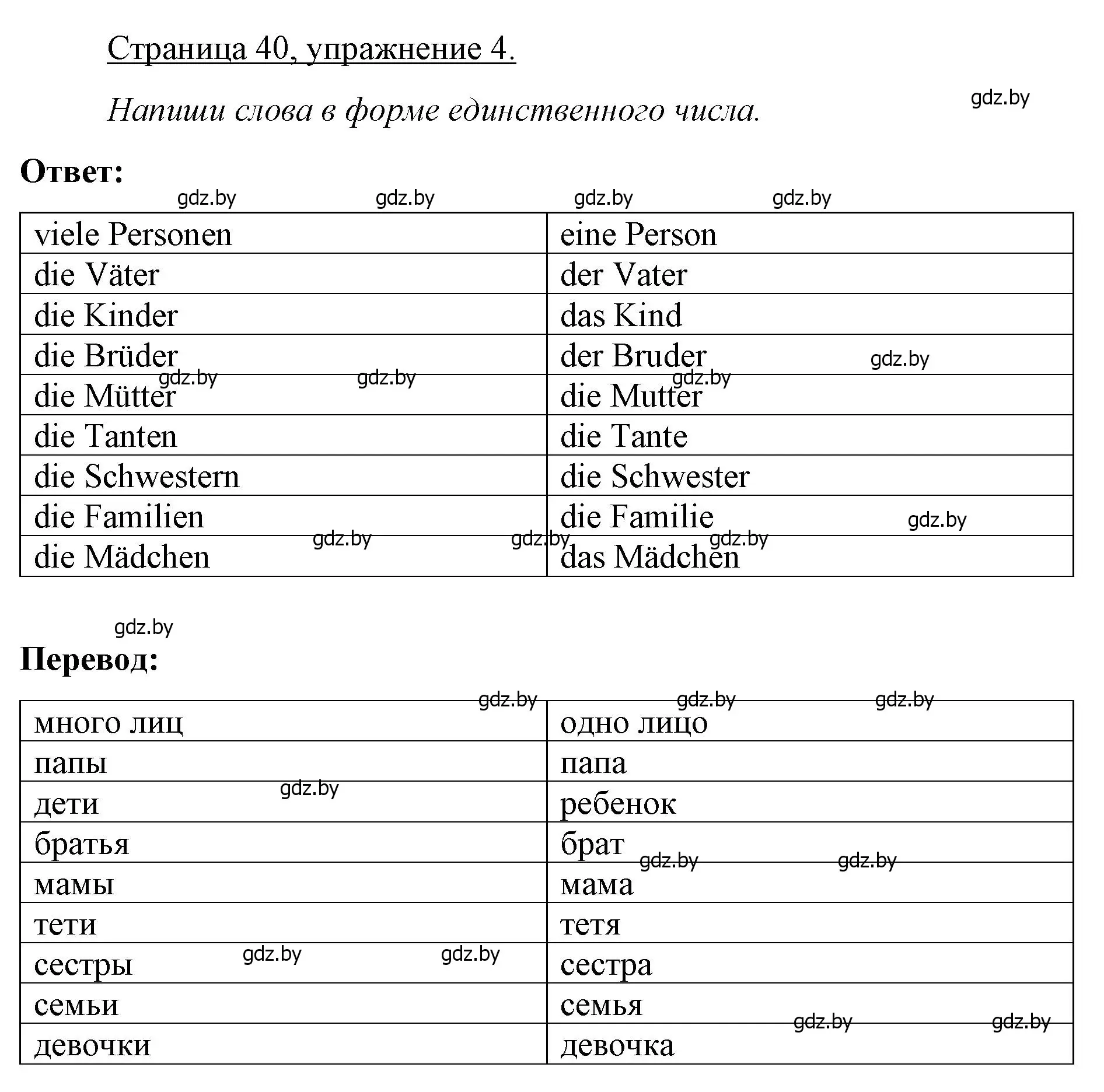 Решение номер 4 (страница 40) гдз по немецкому языку 3 класс Будько, Урбанович, рабочая тетрадь