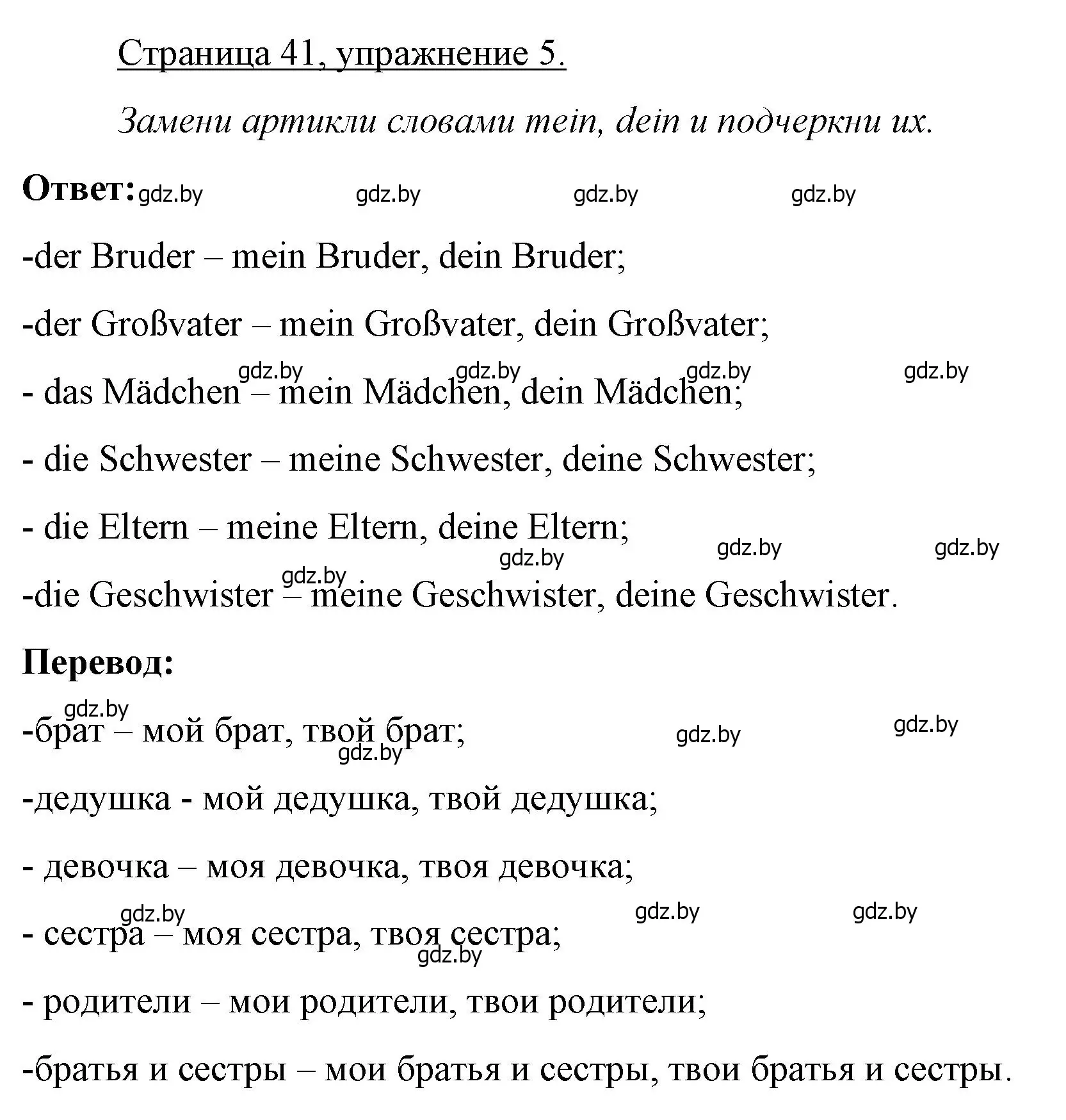 Решение номер 5 (страница 41) гдз по немецкому языку 3 класс Будько, Урбанович, рабочая тетрадь