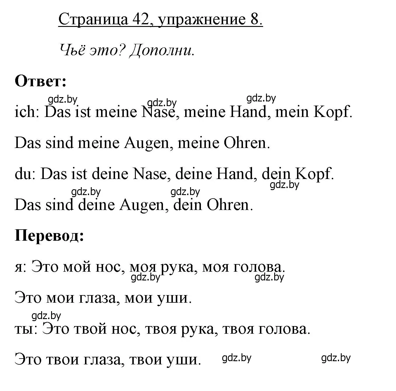 Решение номер 8 (страница 42) гдз по немецкому языку 3 класс Будько, Урбанович, рабочая тетрадь