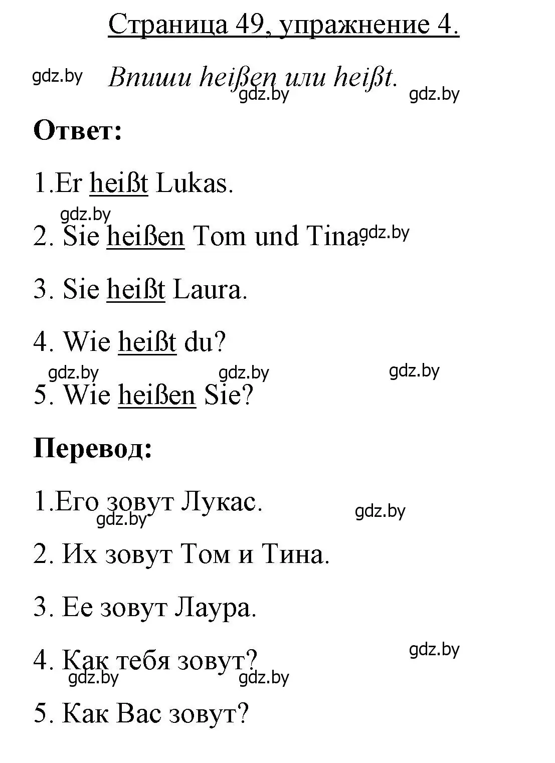 Решение номер 4 (страница 49) гдз по немецкому языку 3 класс Будько, Урбанович, рабочая тетрадь