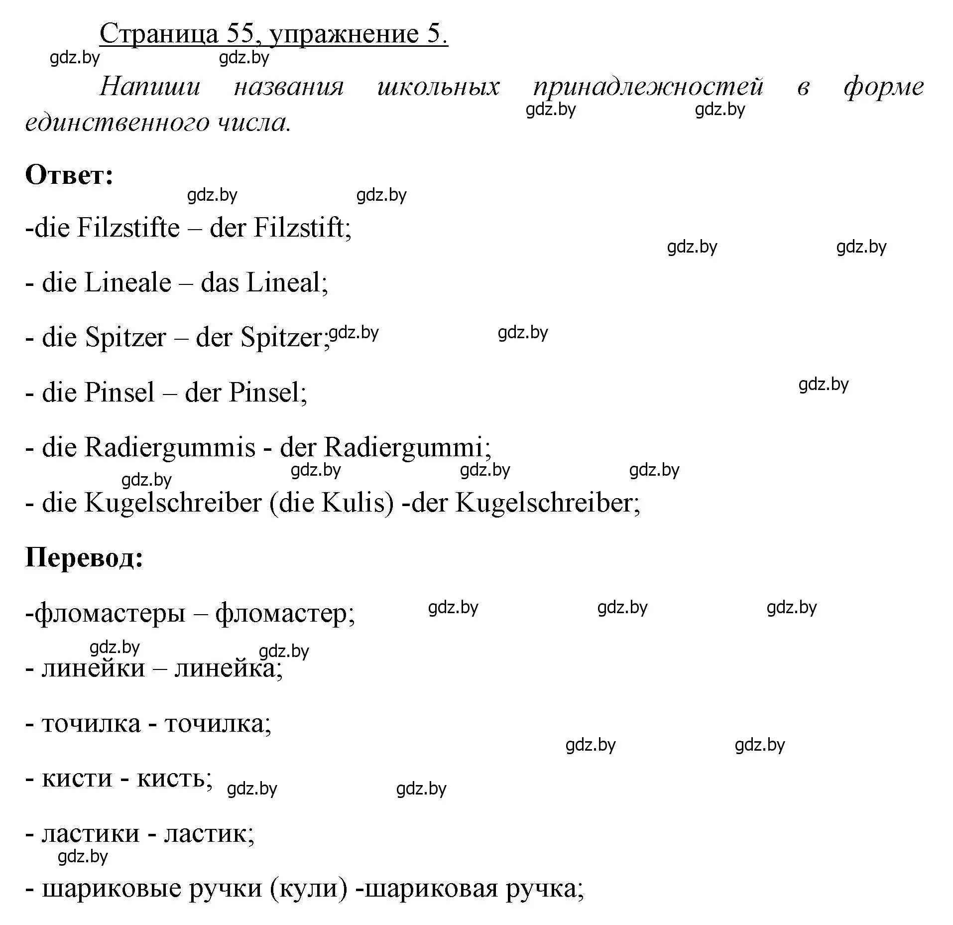 Решение номер 5 (страница 55) гдз по немецкому языку 3 класс Будько, Урбанович, рабочая тетрадь