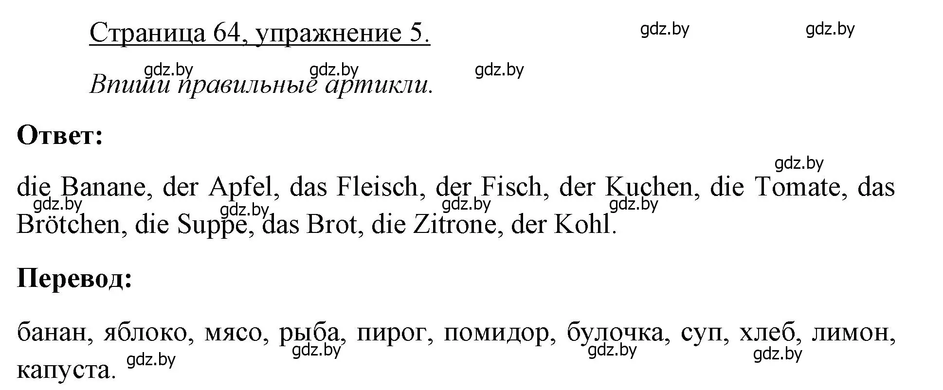 Решение номер 5 (страница 64) гдз по немецкому языку 3 класс Будько, Урбанович, рабочая тетрадь