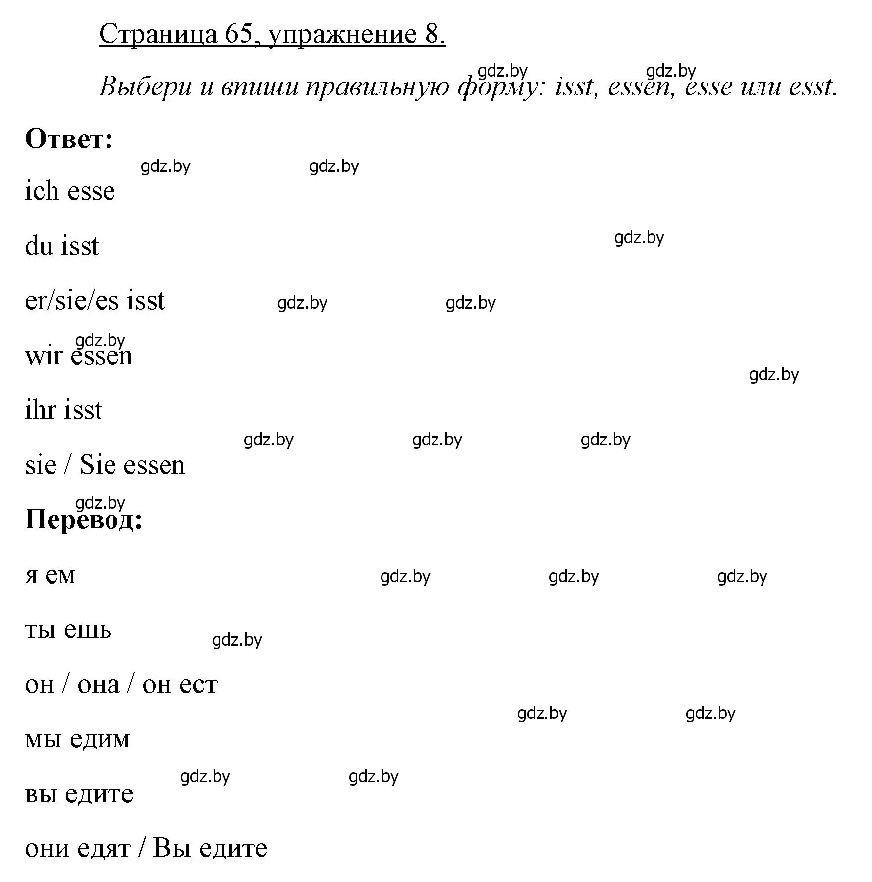 Решение номер 8 (страница 65) гдз по немецкому языку 3 класс Будько, Урбанович, рабочая тетрадь