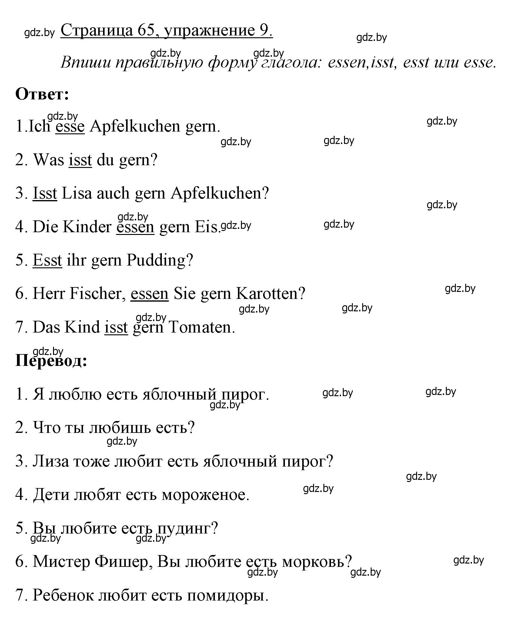 Решение номер 9 (страница 65) гдз по немецкому языку 3 класс Будько, Урбанович, рабочая тетрадь