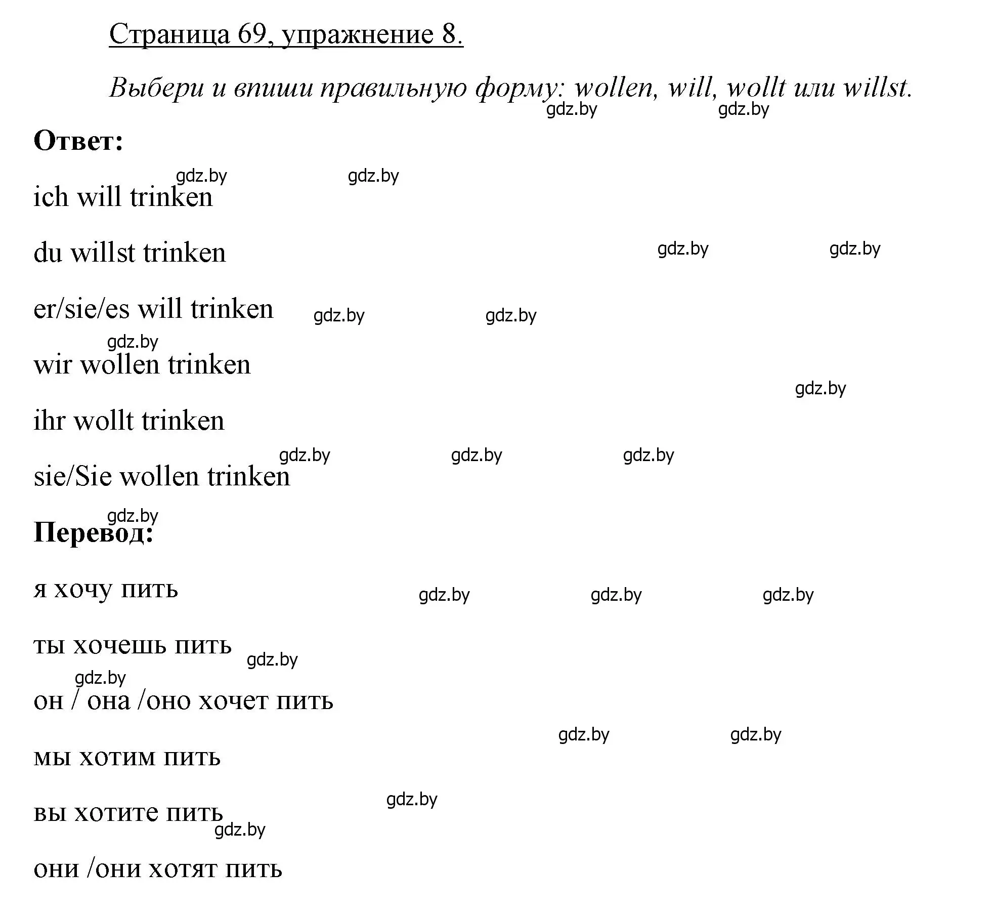 Решение номер 8 (страница 69) гдз по немецкому языку 3 класс Будько, Урбанович, рабочая тетрадь
