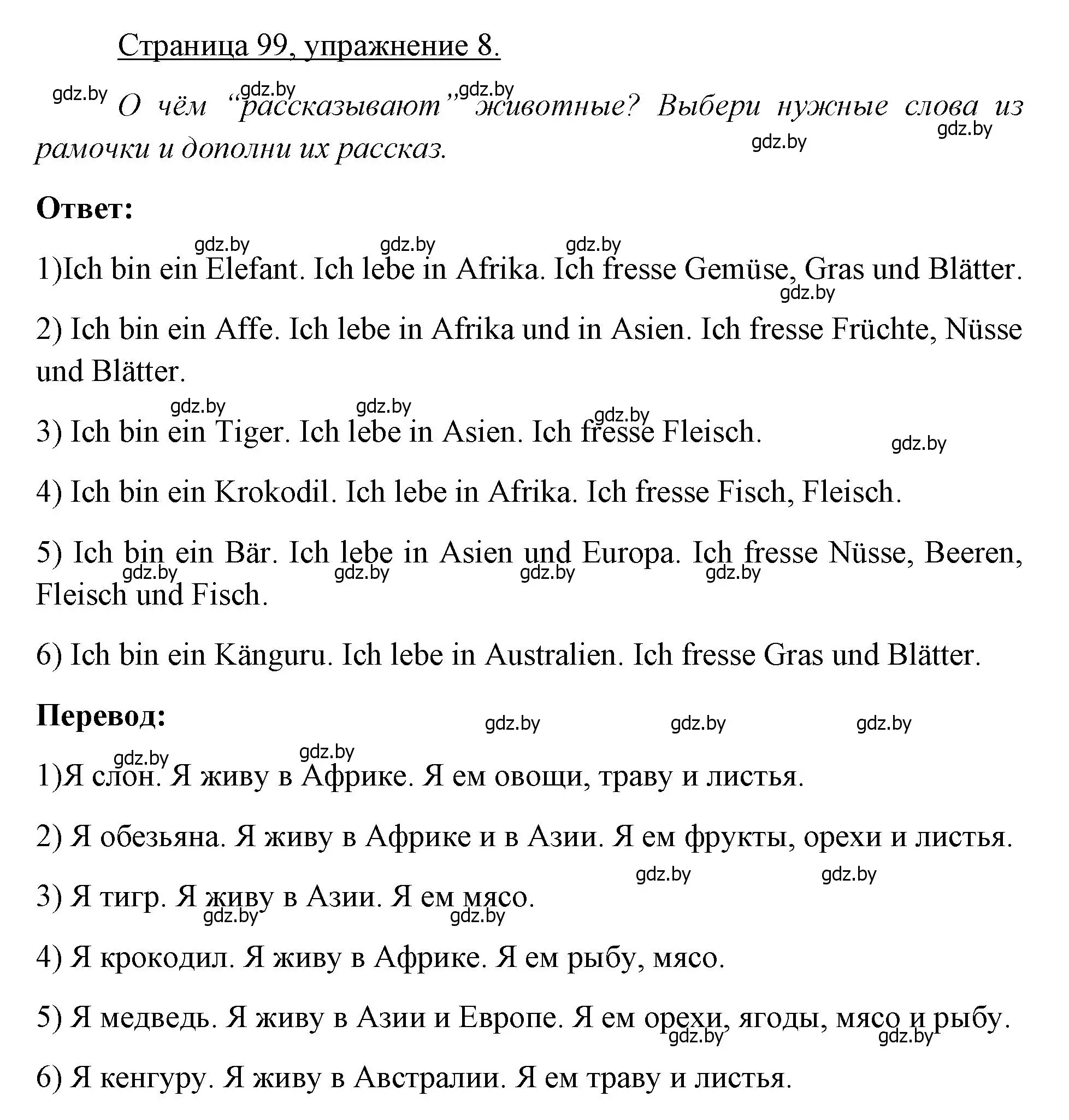 Решение номер 8 (страница 99) гдз по немецкому языку 3 класс Будько, Урбанович, рабочая тетрадь