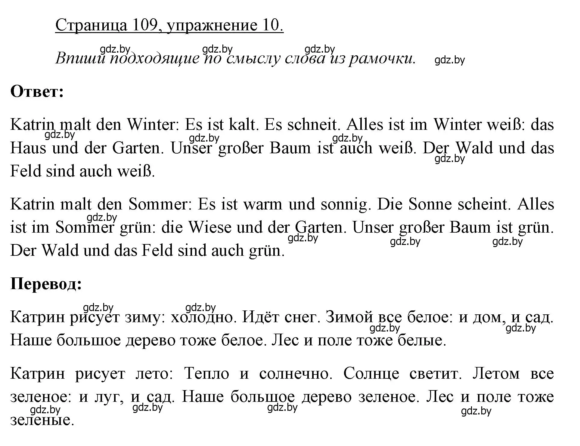 Решение номер 10 (страница 109) гдз по немецкому языку 3 класс Будько, Урбанович, рабочая тетрадь