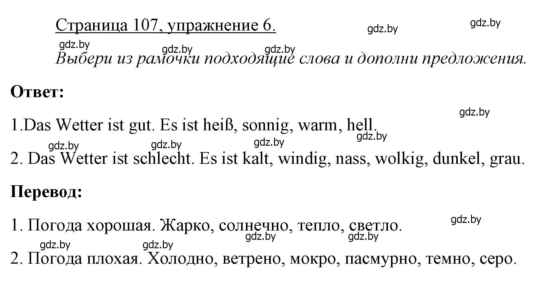 Решение номер 6 (страница 107) гдз по немецкому языку 3 класс Будько, Урбанович, рабочая тетрадь