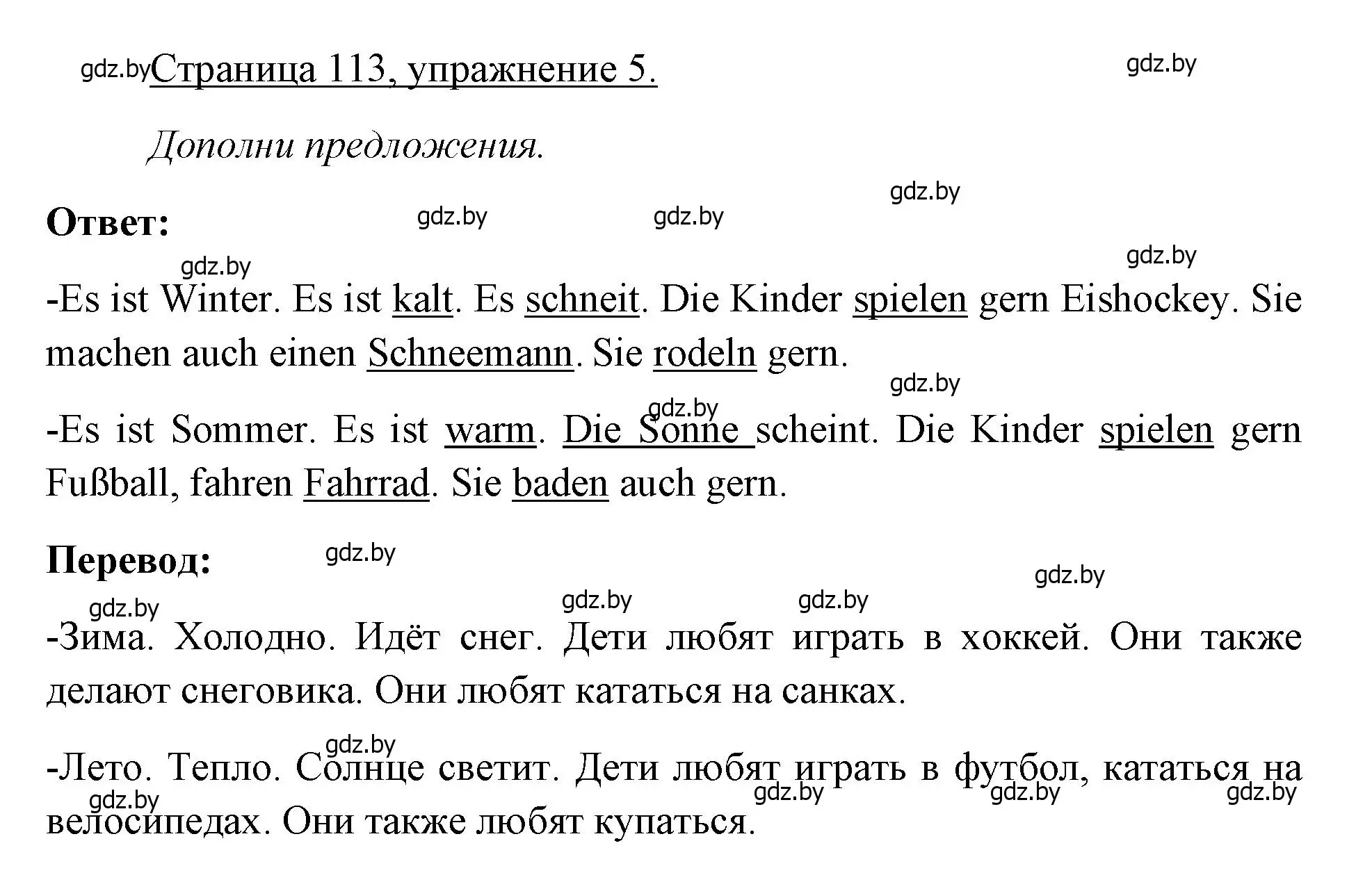 Решение номер 5 (страница 113) гдз по немецкому языку 3 класс Будько, Урбанович, рабочая тетрадь