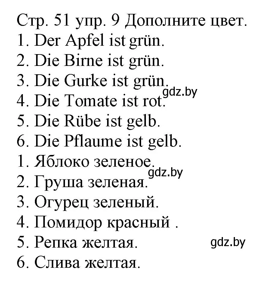 Решение номер 9 (страница 51) гдз по немецкому языку 3 класс Будько, Урбанович, учебник 1 часть