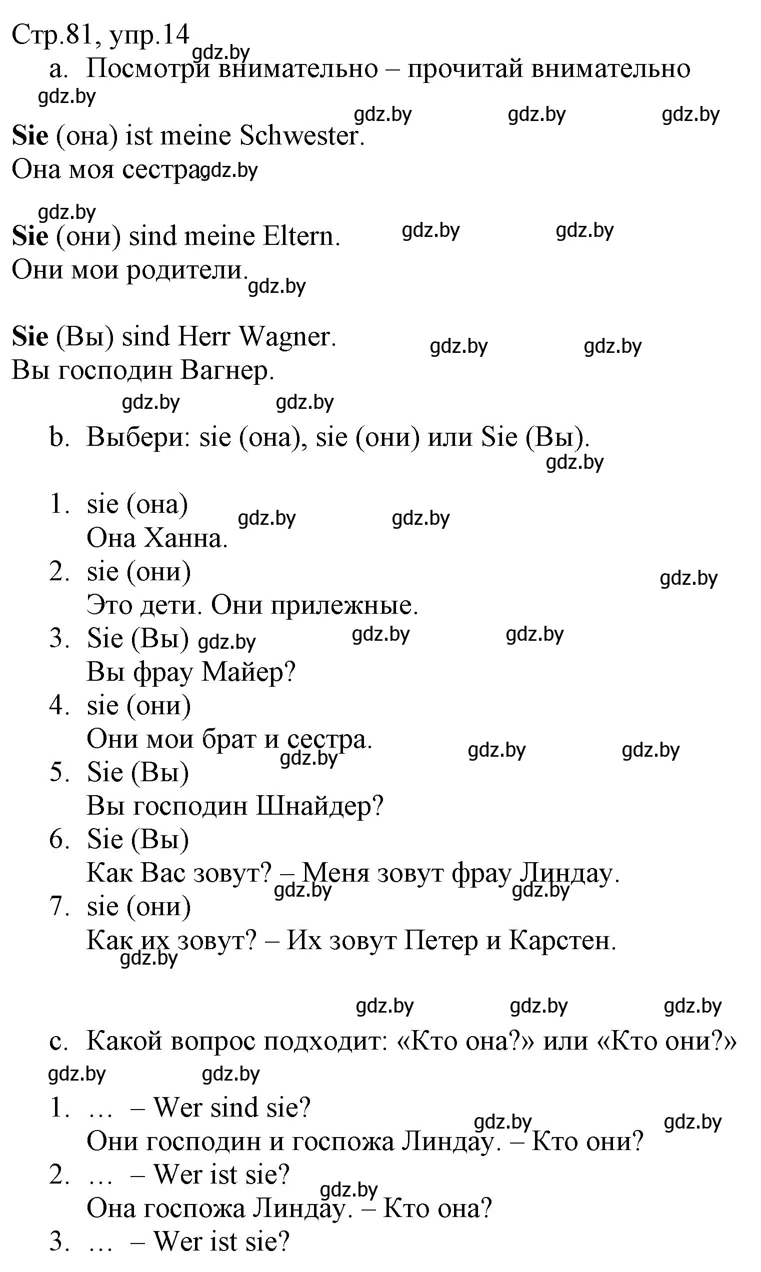 Решение номер 14 (страница 81) гдз по немецкому языку 3 класс Будько, Урбанович, учебник 1 часть