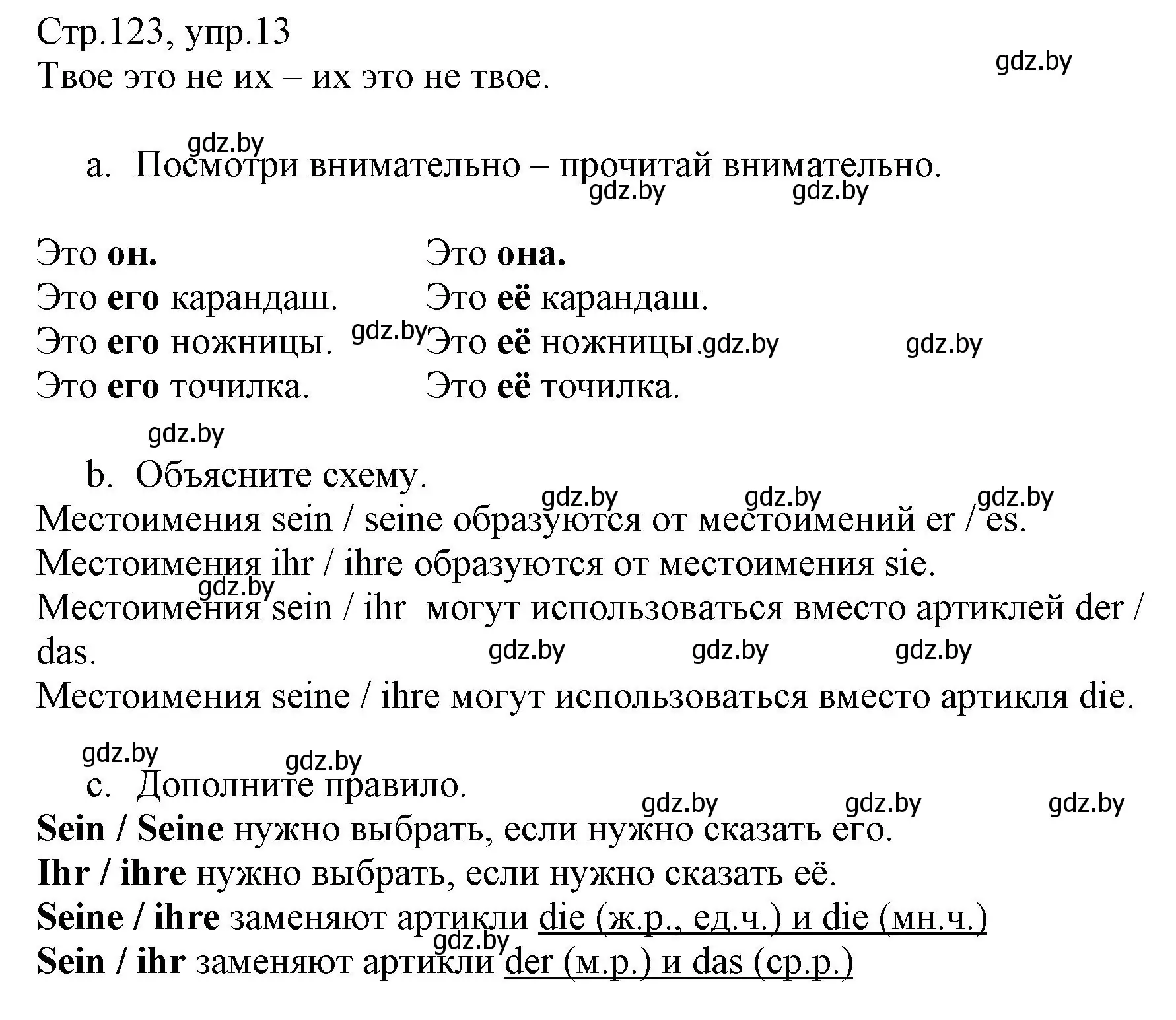 Решение номер 13 (страница 123) гдз по немецкому языку 3 класс Будько, Урбанович, учебник 1 часть