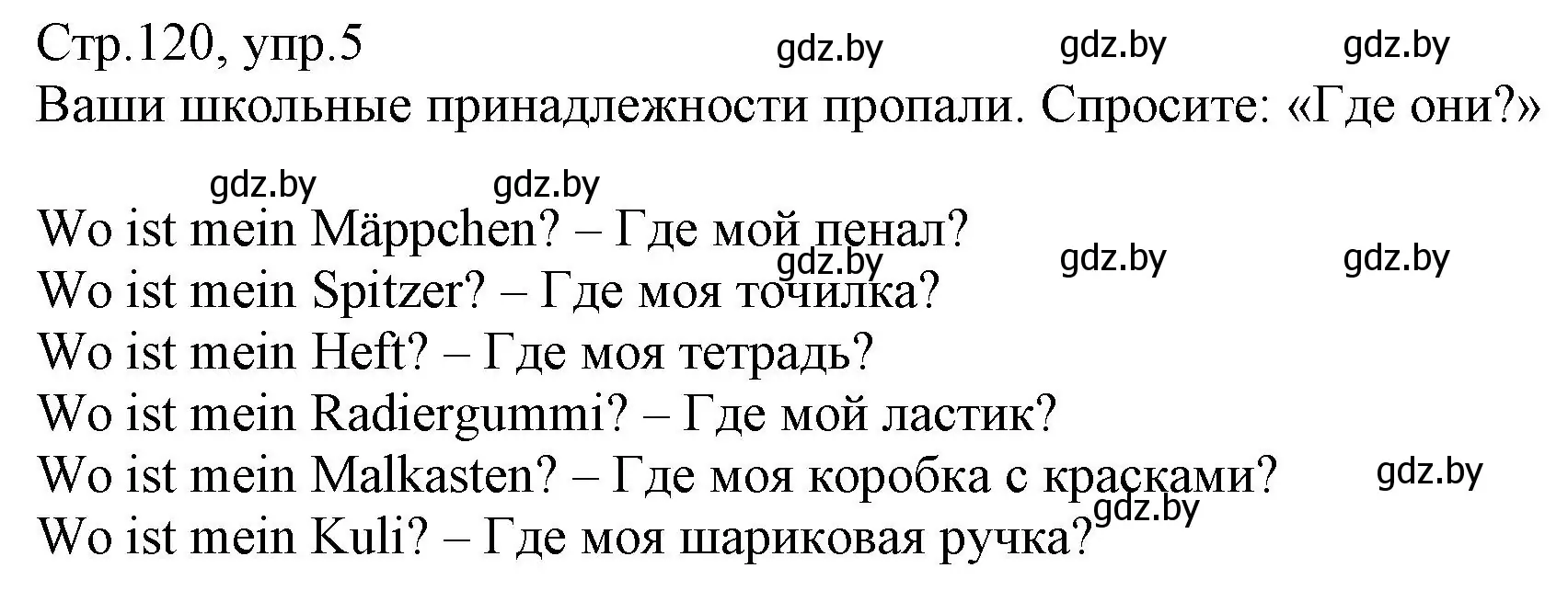 Решение номер 5 (страница 120) гдз по немецкому языку 3 класс Будько, Урбанович, учебник 1 часть