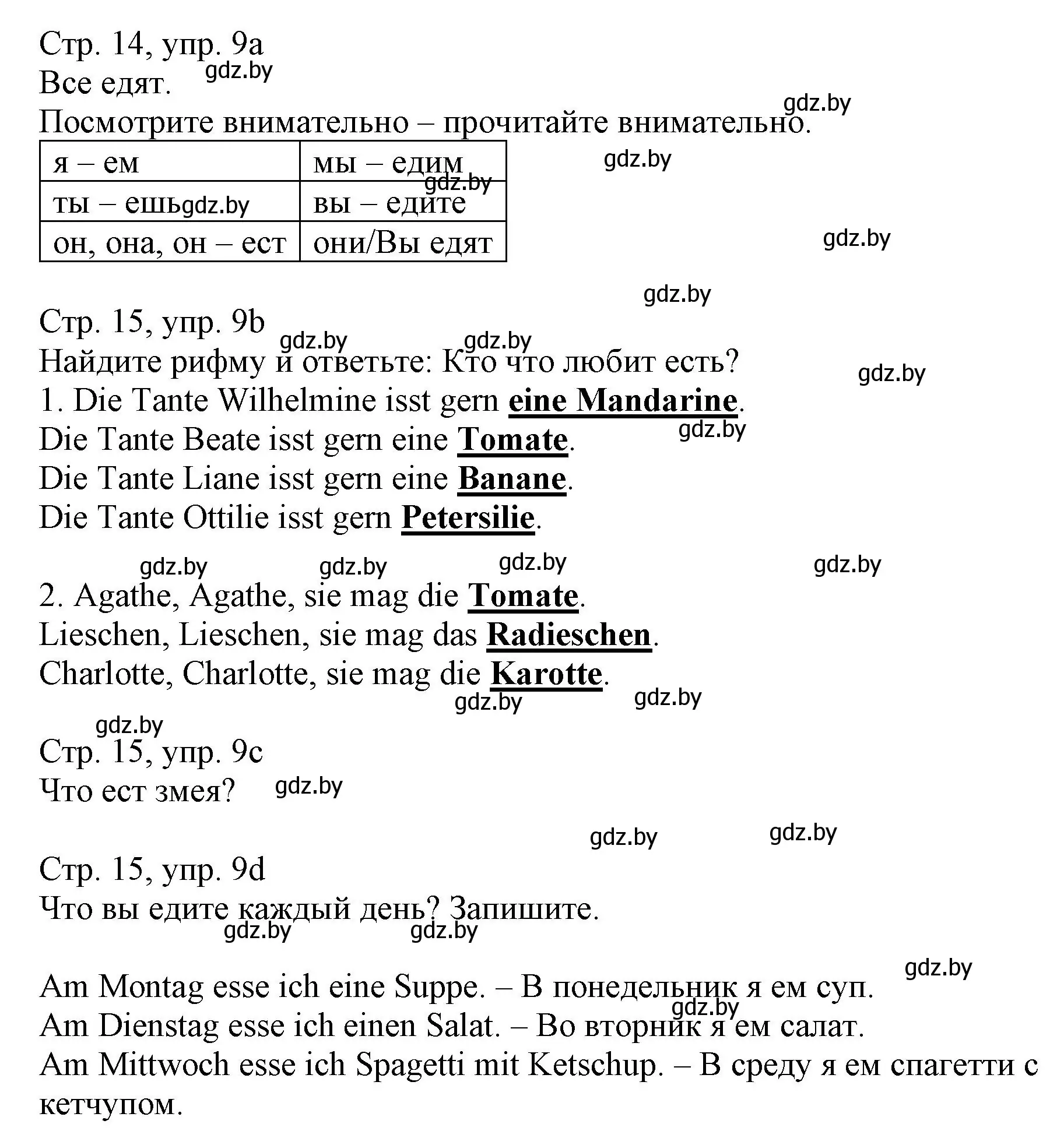 Решение номер 9 (страница 14) гдз по немецкому языку 3 класс Будько, Урбанович, учебник 2 часть