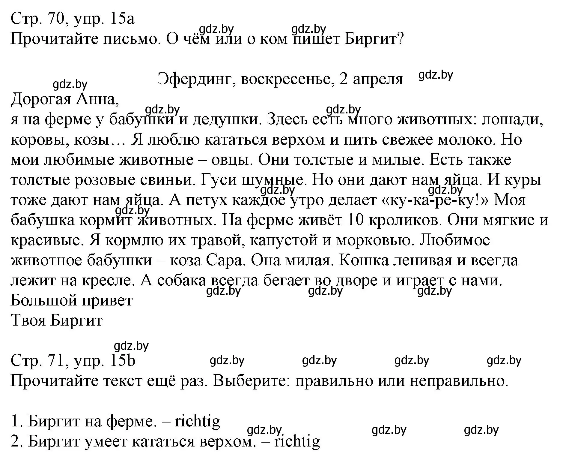 Решение номер 15 (страница 70) гдз по немецкому языку 3 класс Будько, Урбанович, учебник 2 часть