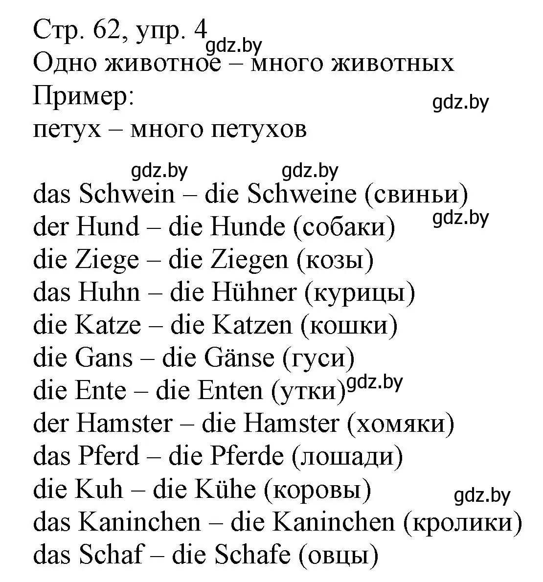 Решение номер 4 (страница 62) гдз по немецкому языку 3 класс Будько, Урбанович, учебник 2 часть