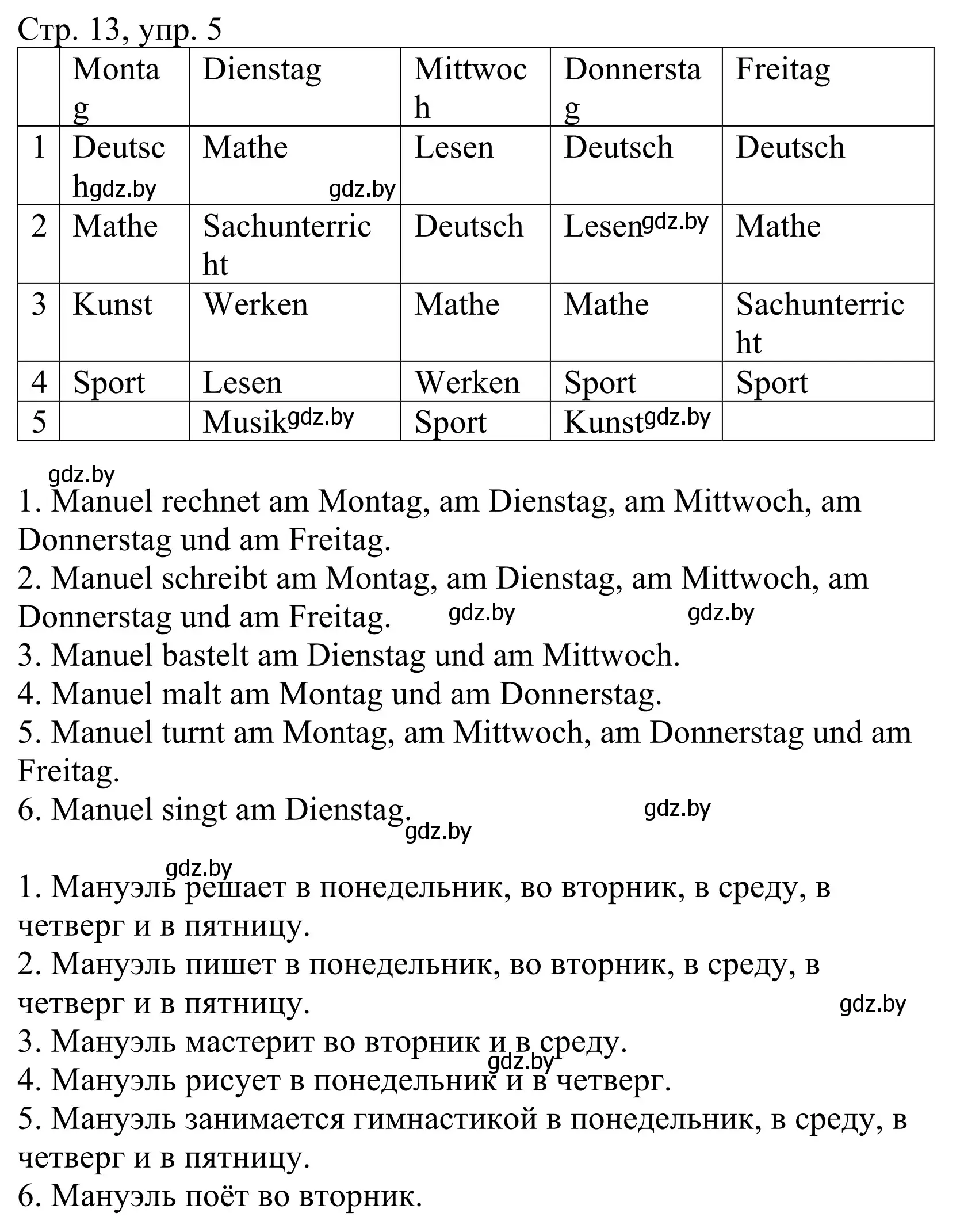 Решение номер 5 (страница 13) гдз по немецкому языку 4 класс Будько, Урбанович, рабочая тетрадь