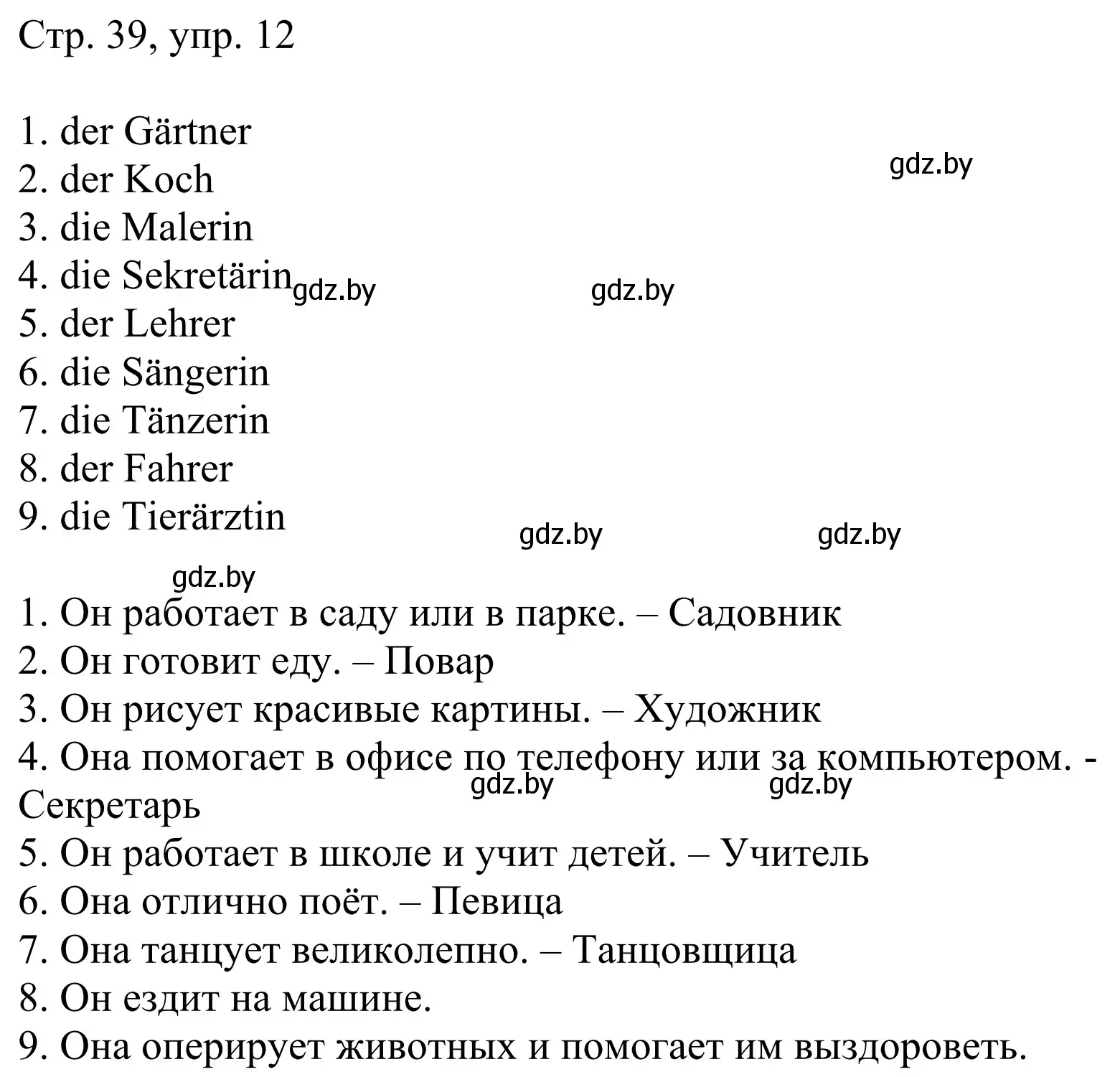 Решение номер 12 (страница 39) гдз по немецкому языку 4 класс Будько, Урбанович, рабочая тетрадь