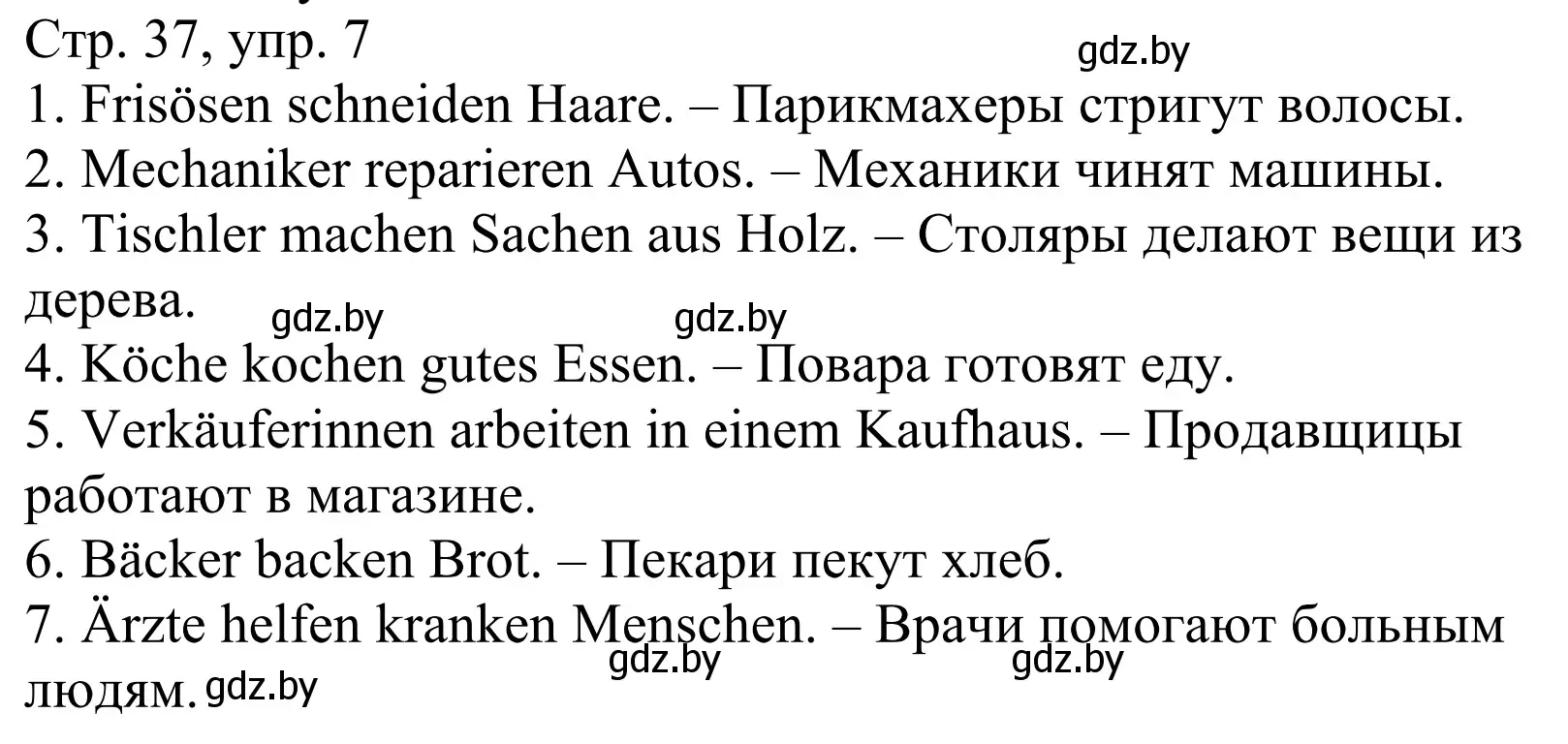 Решение номер 7 (страница 37) гдз по немецкому языку 4 класс Будько, Урбанович, рабочая тетрадь