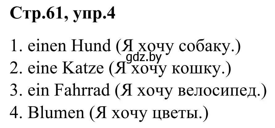 Решение номер 4 (страница 61) гдз по немецкому языку 4 класс Будько, Урбанович, рабочая тетрадь