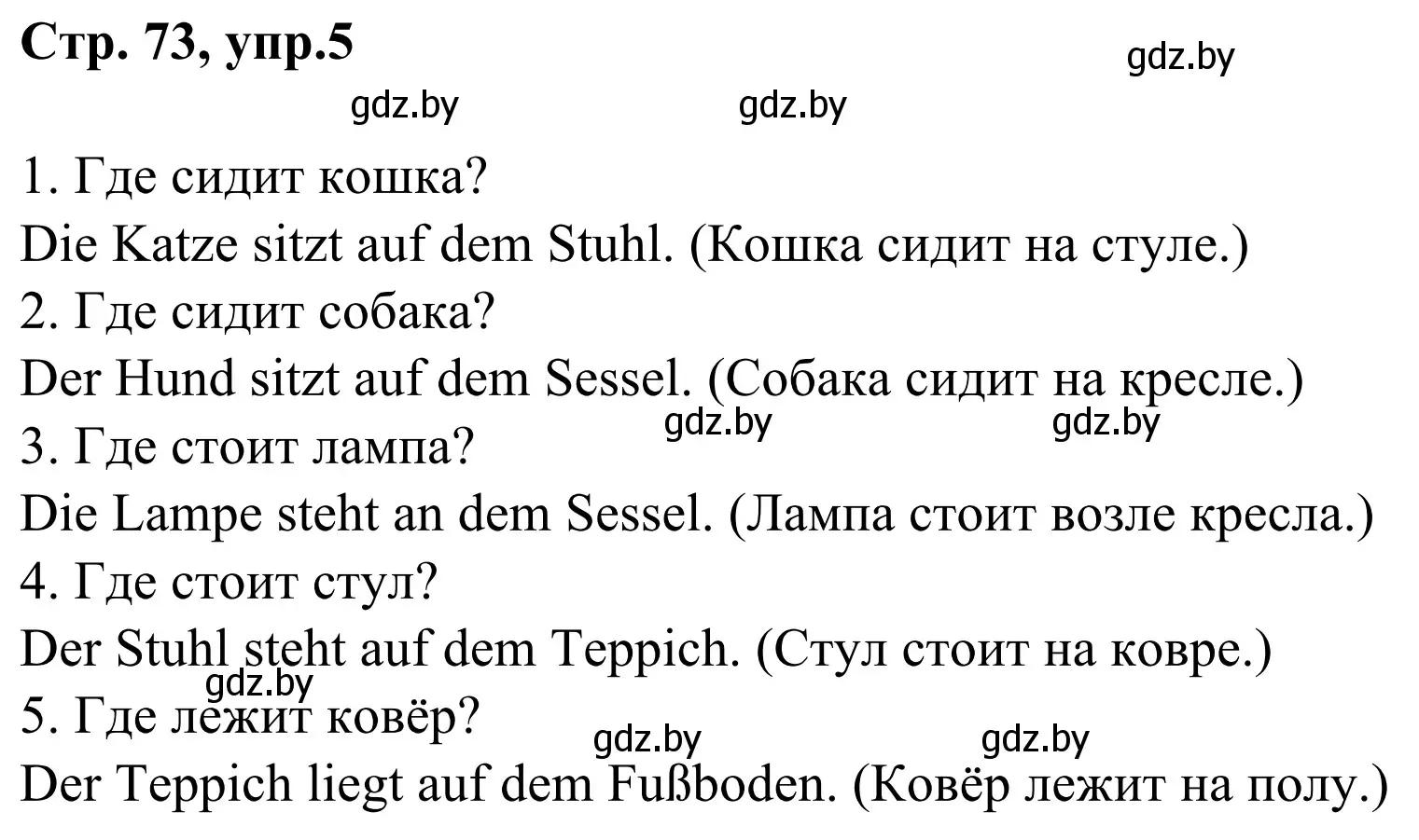 Решение номер 5 (страница 73) гдз по немецкому языку 4 класс Будько, Урбанович, рабочая тетрадь