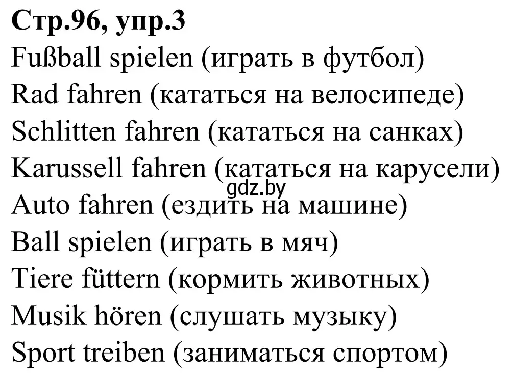 Решение номер 3 (страница 96) гдз по немецкому языку 4 класс Будько, Урбанович, рабочая тетрадь