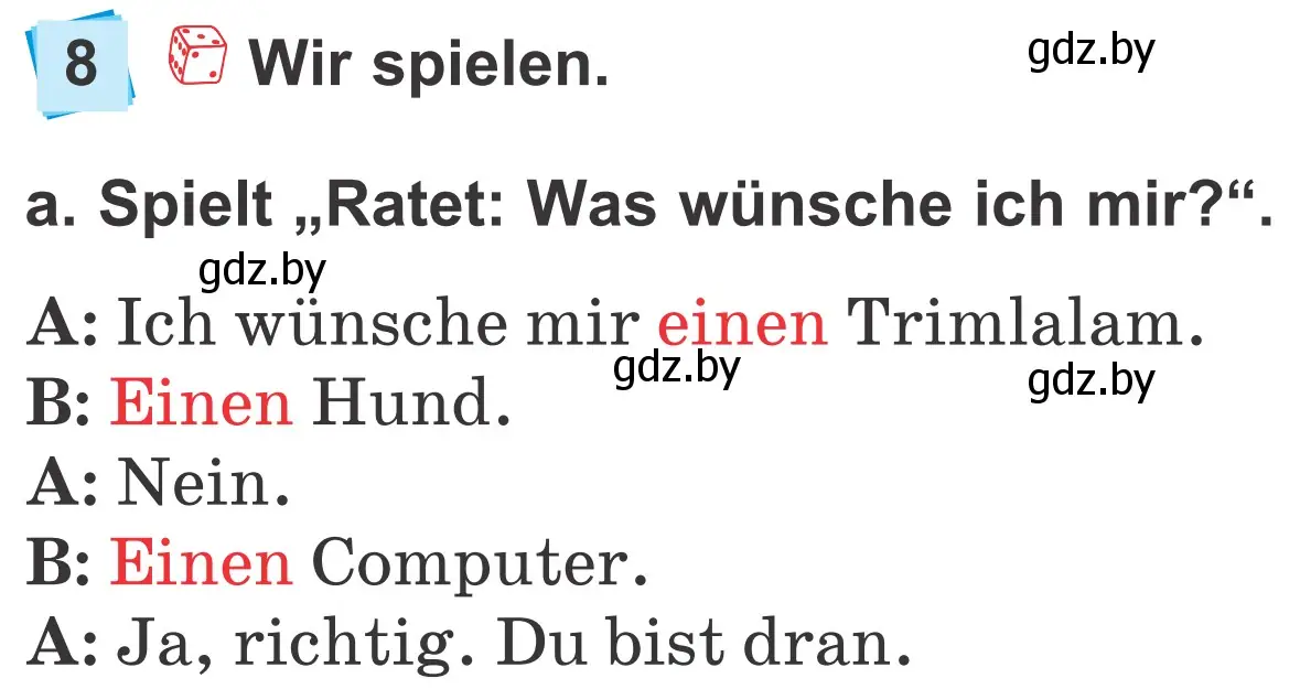 Условие номер 8a (страница 29) гдз по немецкому языку 4 класс Будько, Урбанович, учебник 2 часть