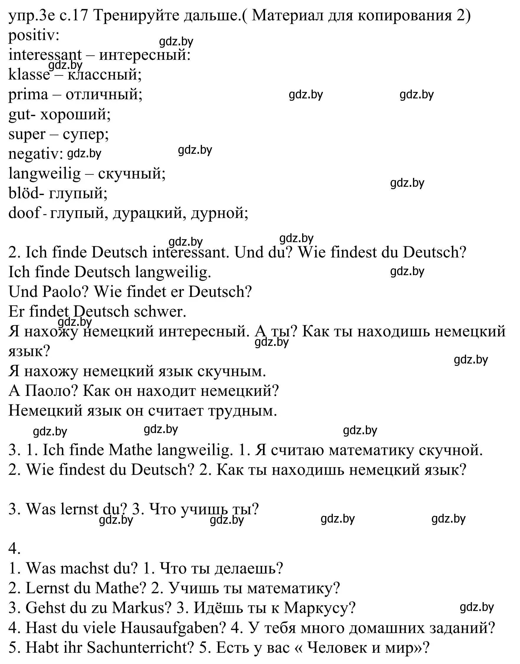 Решение номер 3e (страница 17) гдз по немецкому языку 4 класс Будько, Урбанович, учебник 1 часть