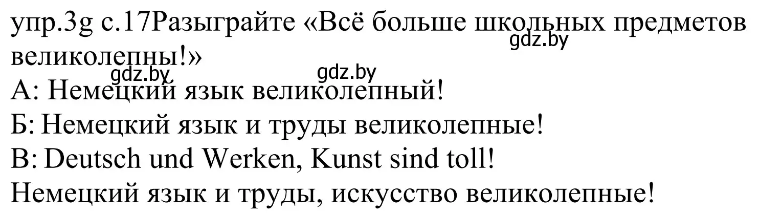 Решение номер 3g (страница 17) гдз по немецкому языку 4 класс Будько, Урбанович, учебник 1 часть