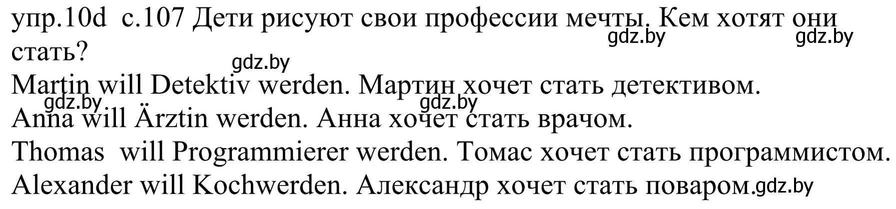 Решение номер 10d (страница 107) гдз по немецкому языку 4 класс Будько, Урбанович, учебник 1 часть
