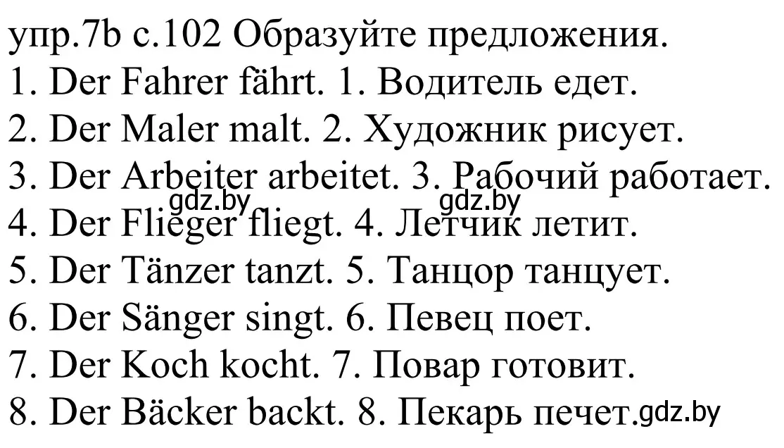 Решение номер 7b (страница 102) гдз по немецкому языку 4 класс Будько, Урбанович, учебник 1 часть
